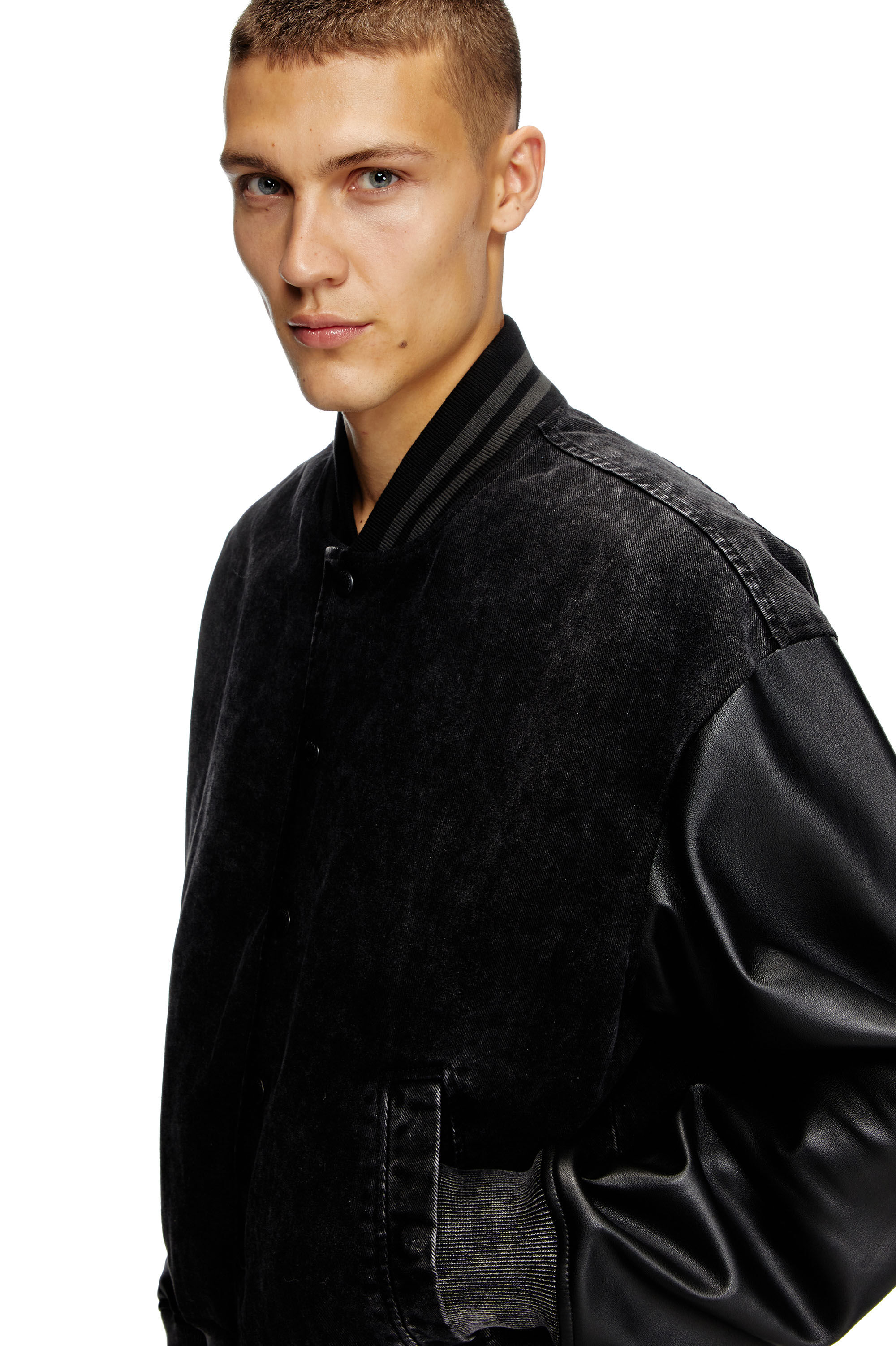 Diesel - L-NYN, Male's Denim and leather bomber jacket in ブラック - 4