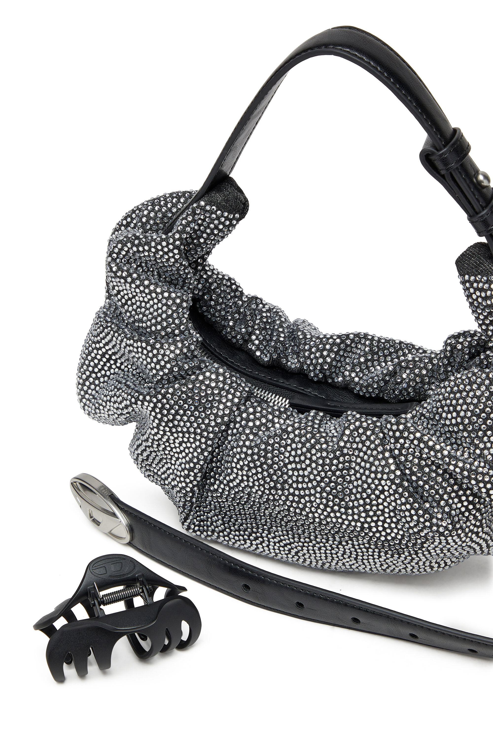 Diesel - GRAB-D HOBO S, Female's Grab-D S-Small scrunched hobo bag in crystal denim in ブラック - 6