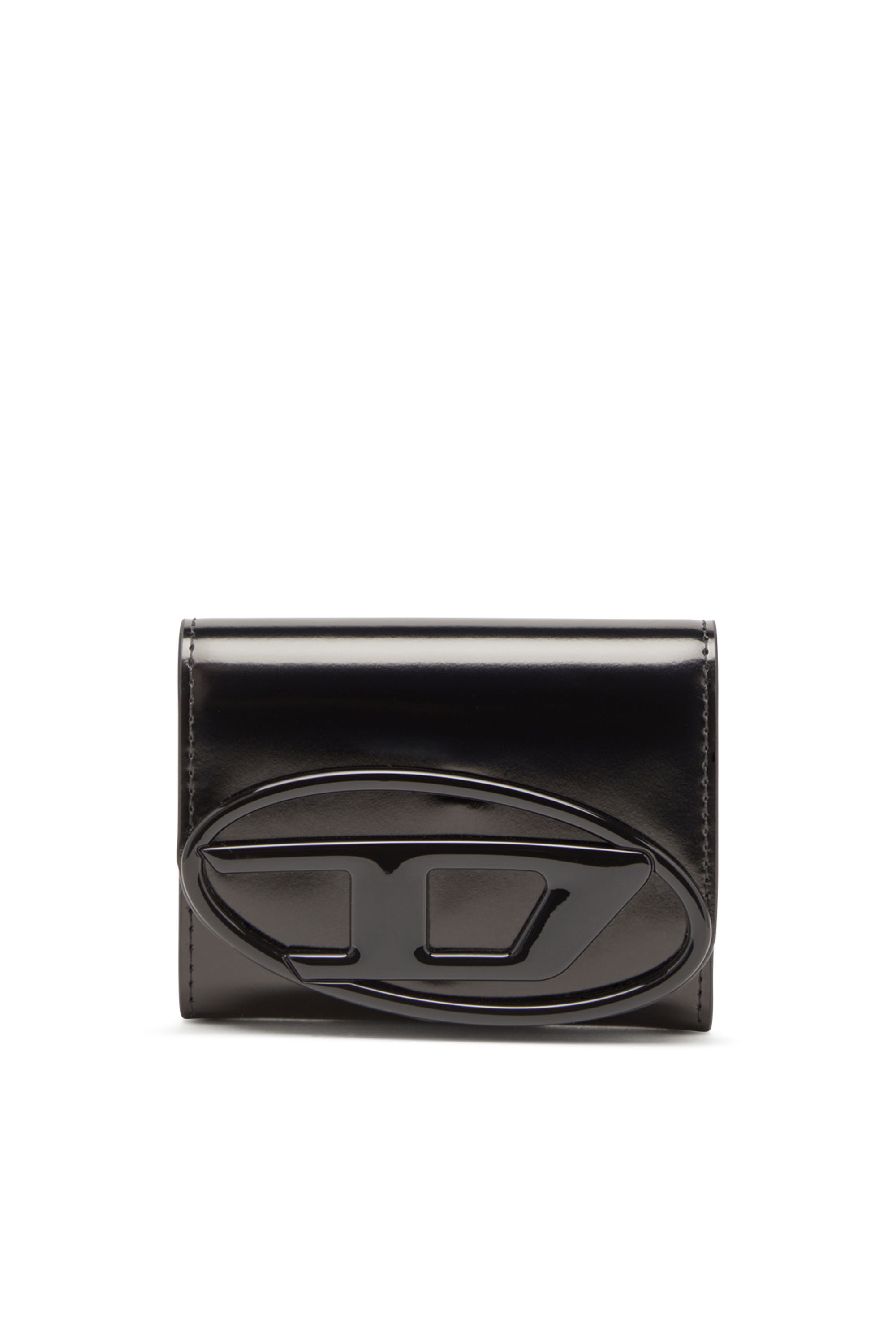 Diesel - 1DR CARD HOLDER BI-FOLD ZIP III, Female's Bi-fold card holder in mirrored leather in ブラック - 1