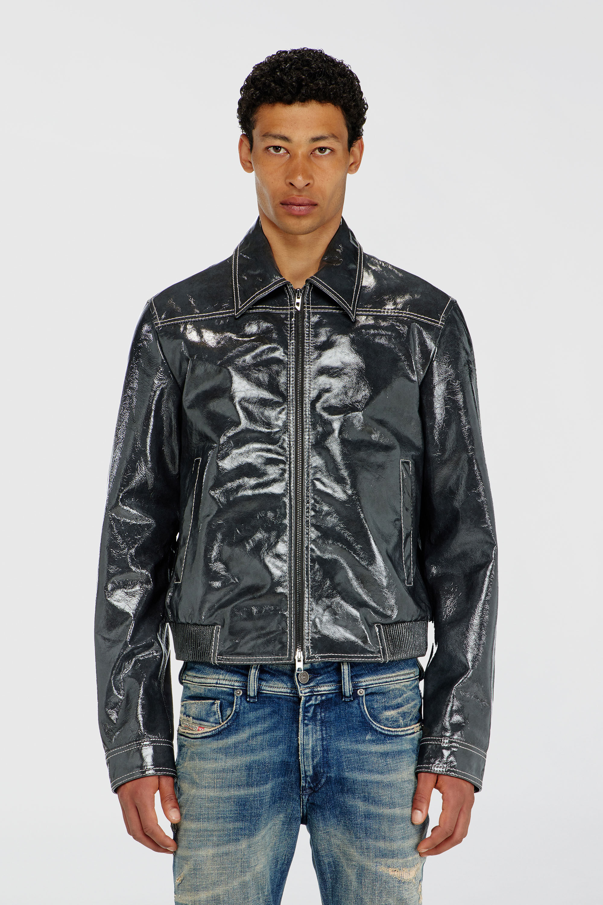 Diesel - L-ADDI, Male's レザージャケット in ダークグレー - 3