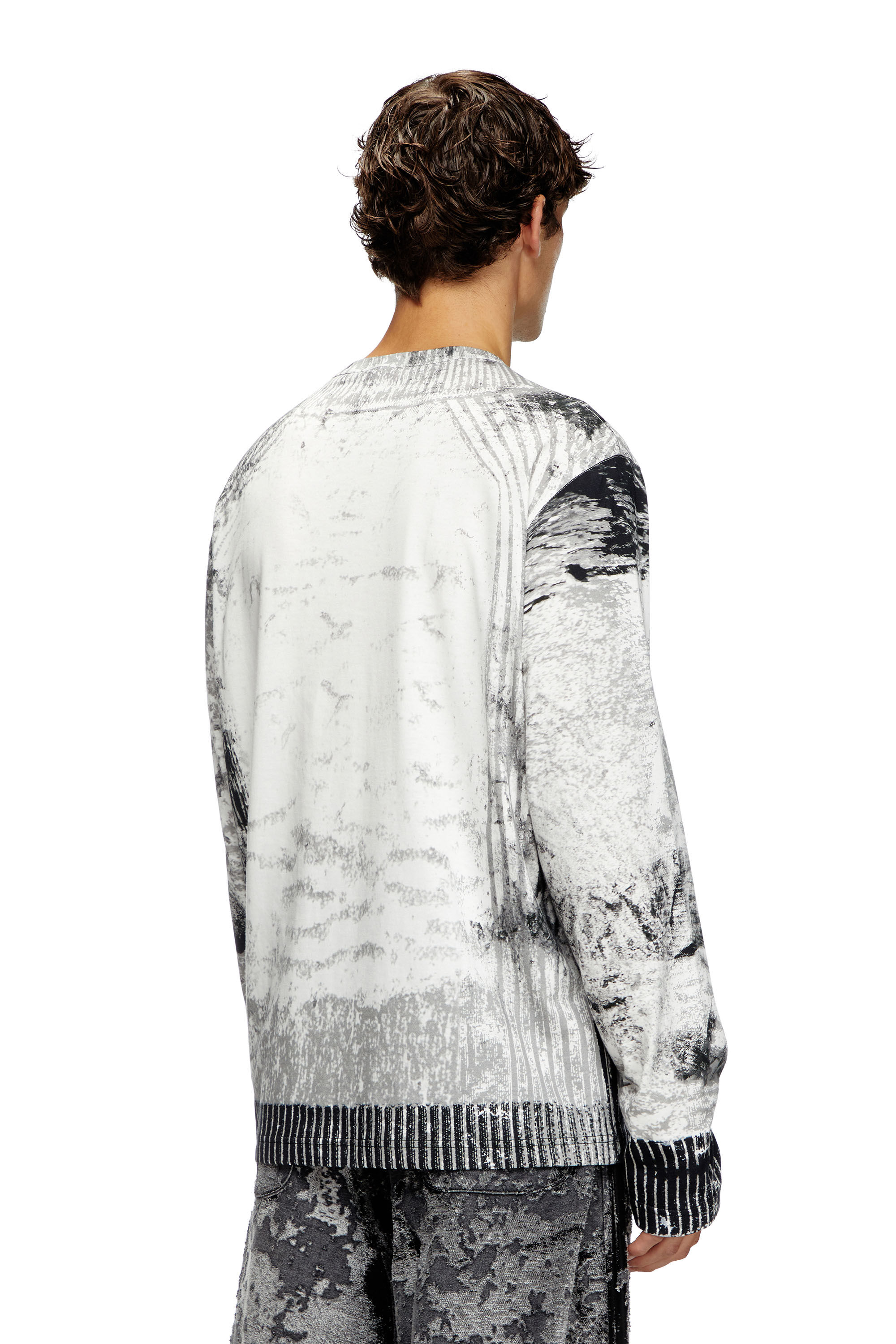 Diesel - T-CRANE-LS-S4, Male's Long-sleeve T-shirt with  fuzzy trims in ホワイト/グレー - 5