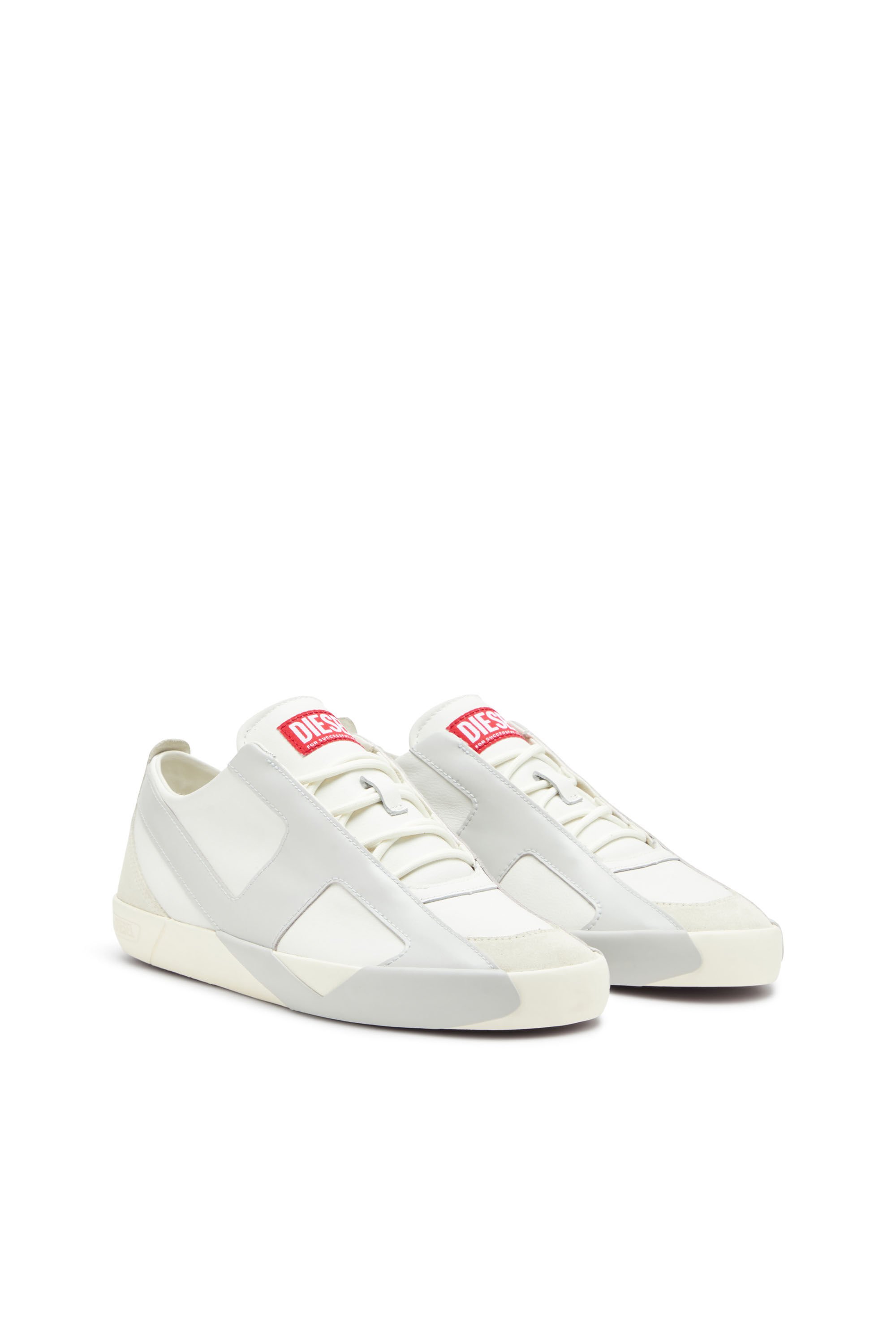 Diesel - S-SLANTE-D LOW, Male's S-Slante-D-Sneakers in suede and leather with D logo in ホワイト/グレー - 3