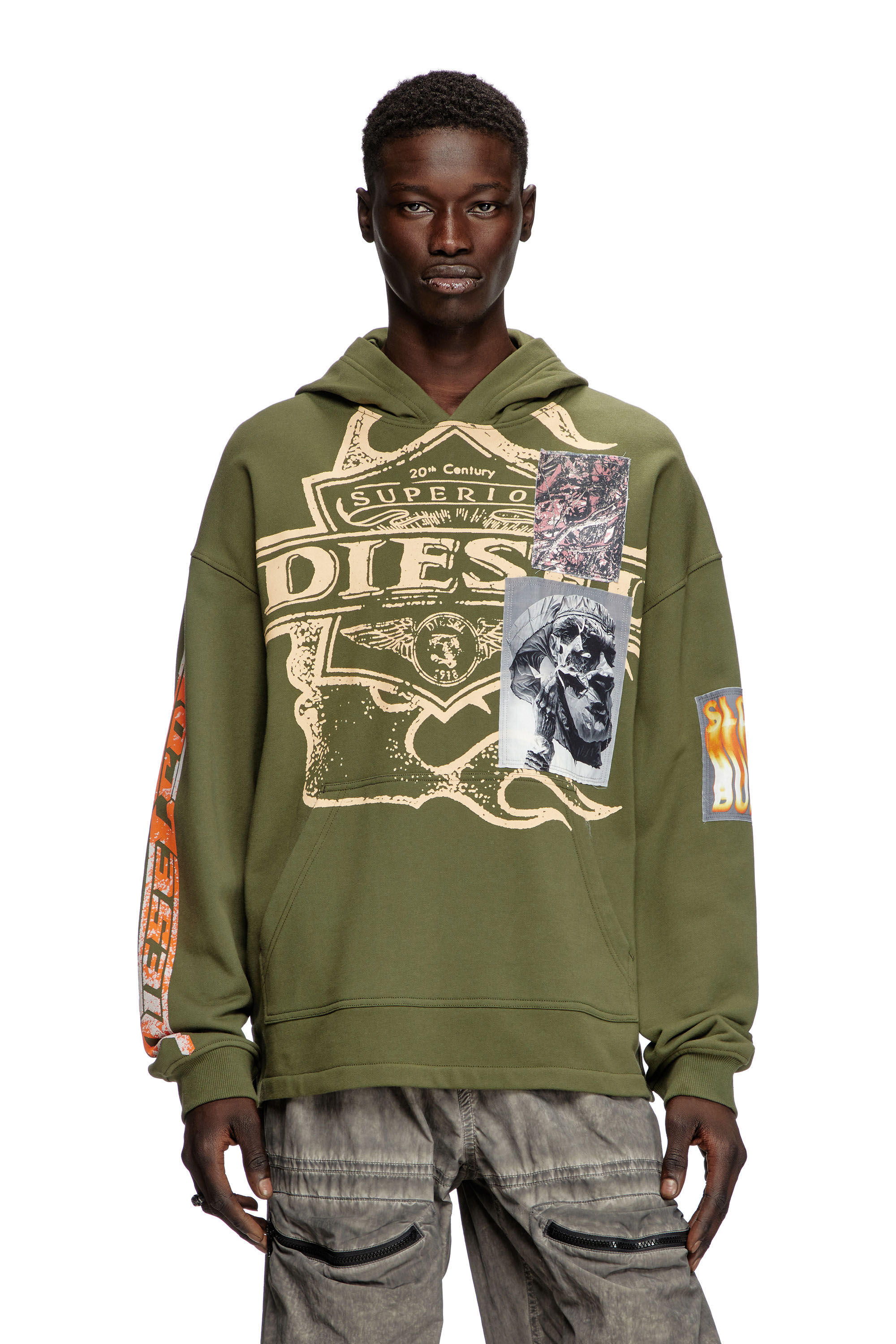 Diesel - S-BAXT-HOOD-R1, Male's Hoodie with prints and logo patches in オリーブグリーン - 3