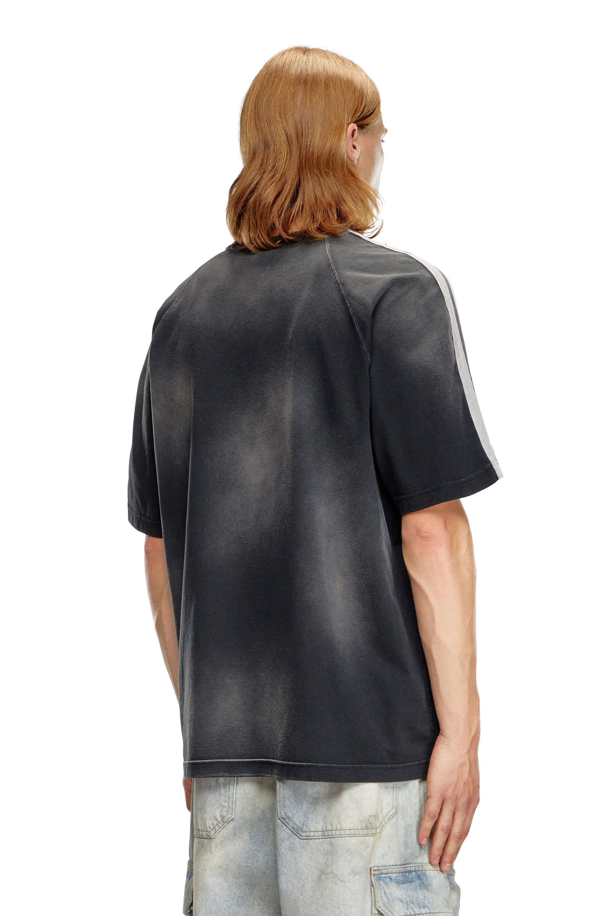 Diesel - T-ROXT-STRIPE, Male's Faded T-shirt with flocked logo print in ブラック - 4