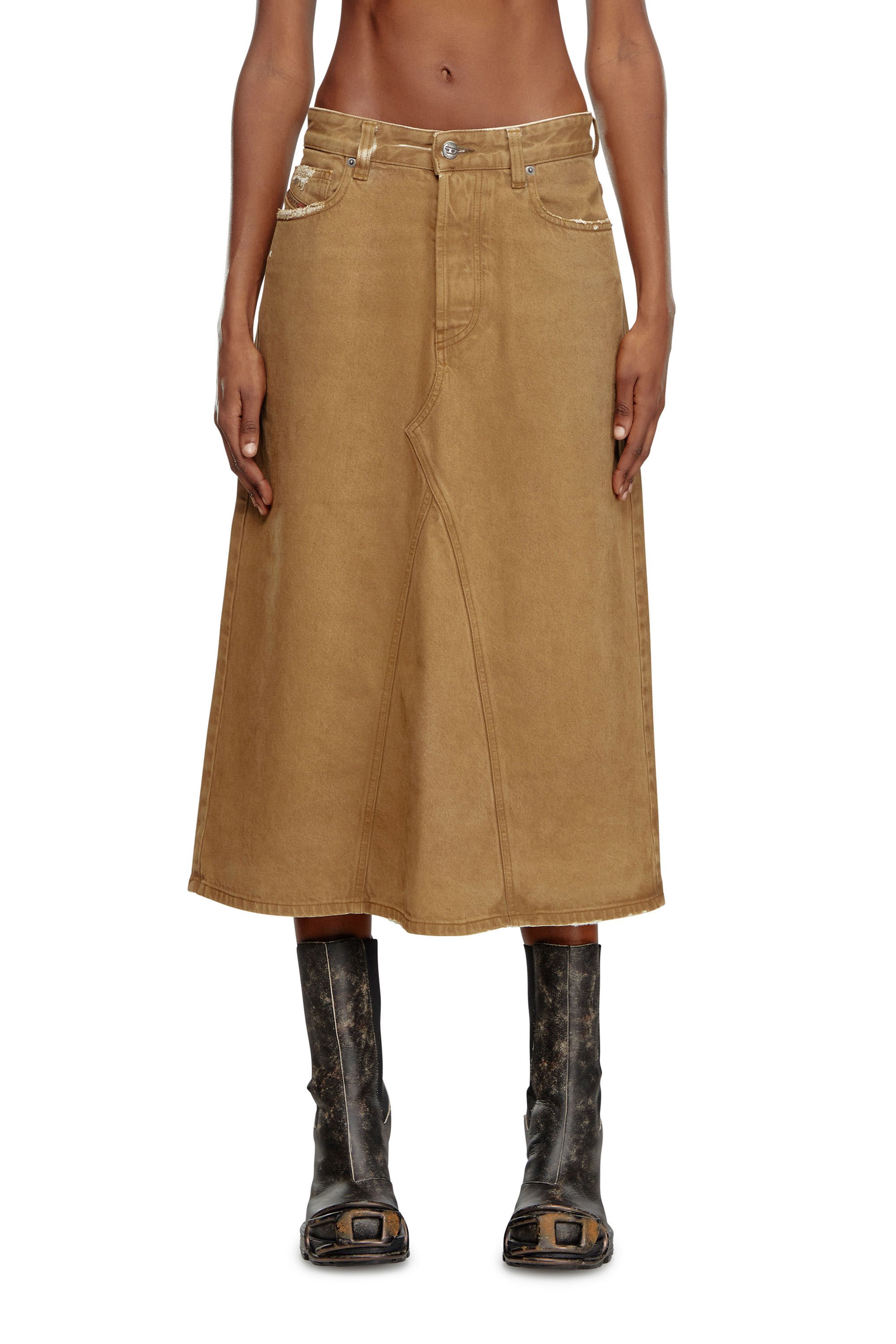 Diesel - DE-PAGO-MID, Female's Midi skirt in overdirt denim in ライトブラウン - 3