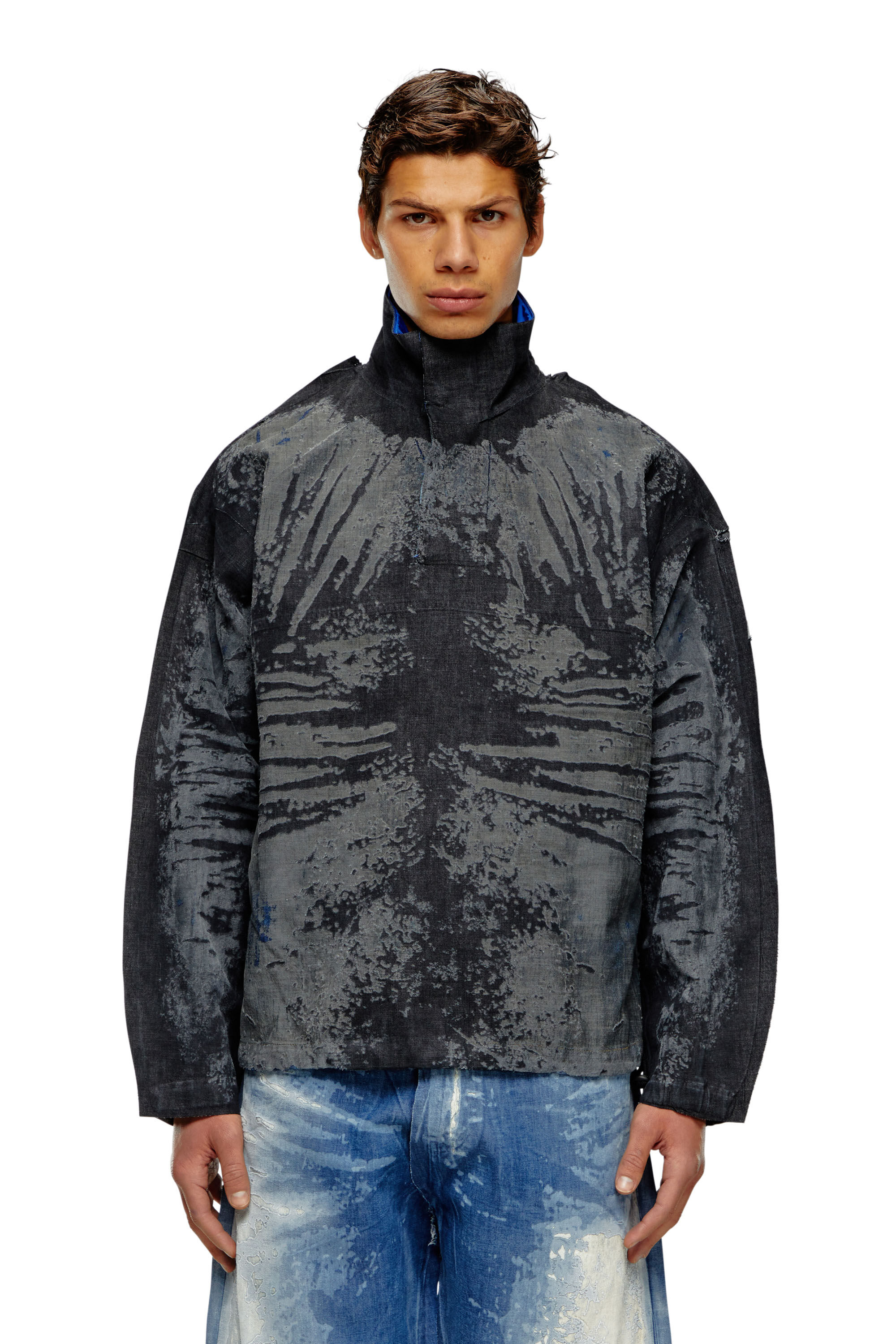 D-FLOW-FSE Pullover jacket in peel-off denim｜マルチカラー 