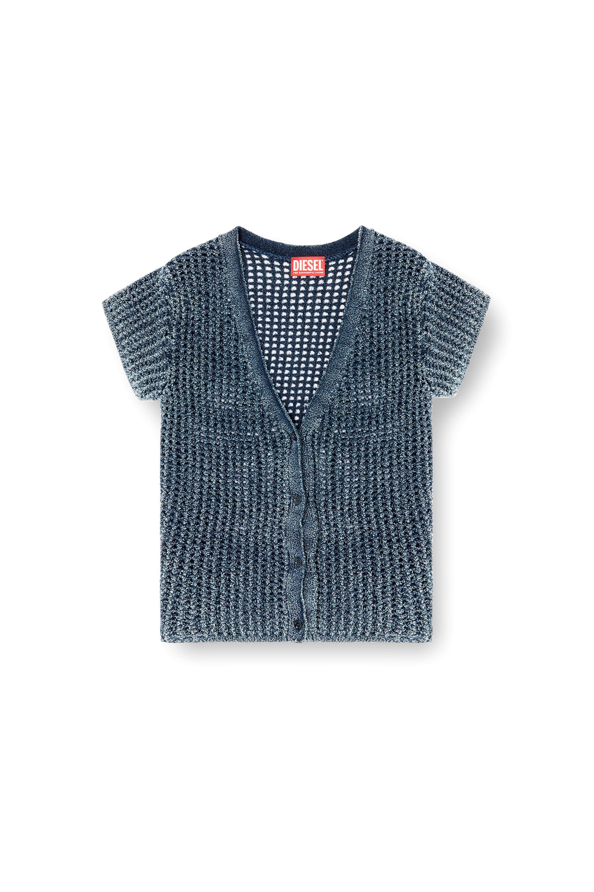 Diesel - M-REZ, Female's Short-sleeve cardigan in denim mesh knit in ミディアムブルー - 2