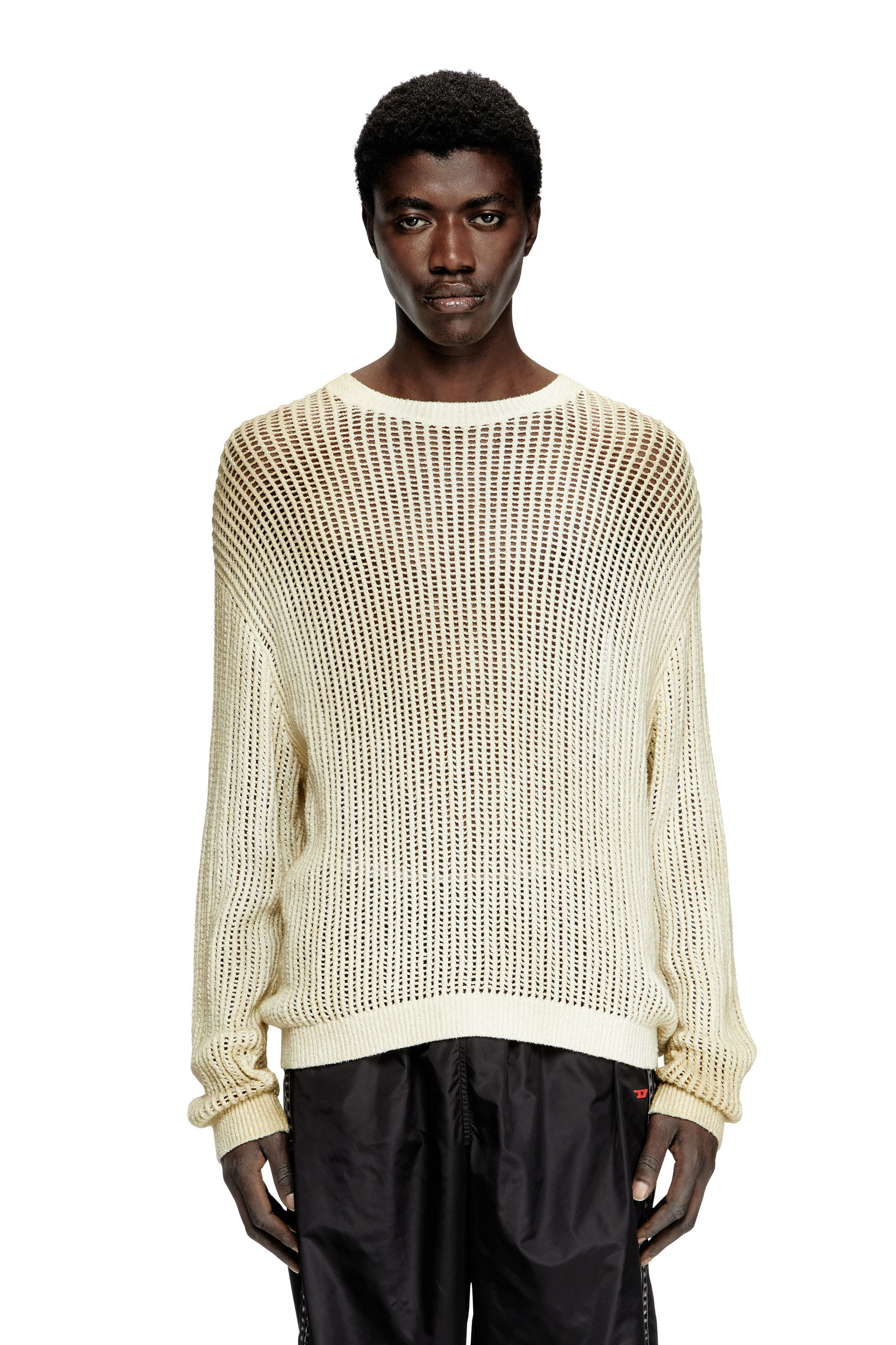 Diesel - K-SKUAT, Male's Open-knit jumper with distressed effect in ベージュ - 3