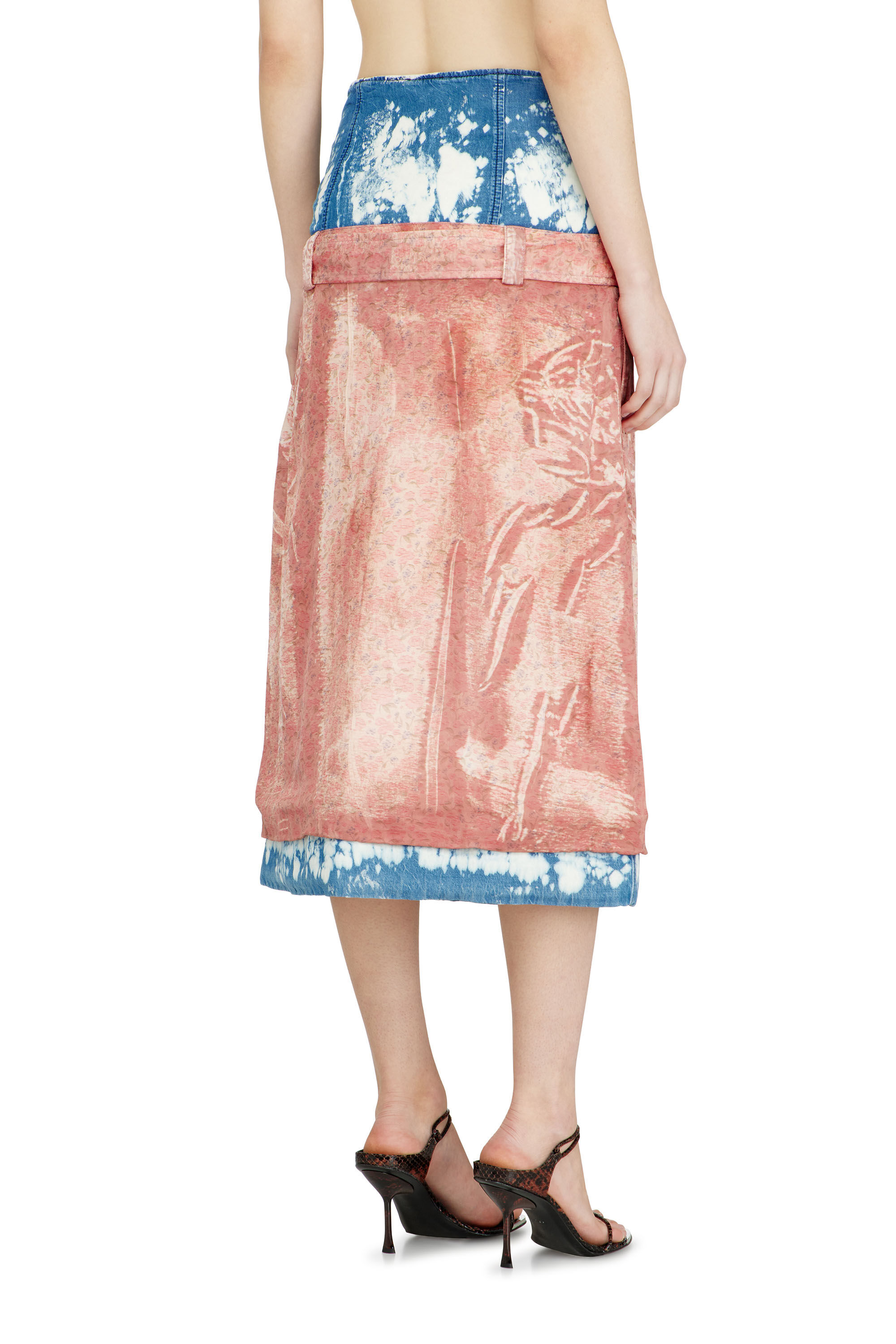 Diesel - O-SSIDO, Female's Midi skirt with layered effect in ブルー/ブラウン - 5