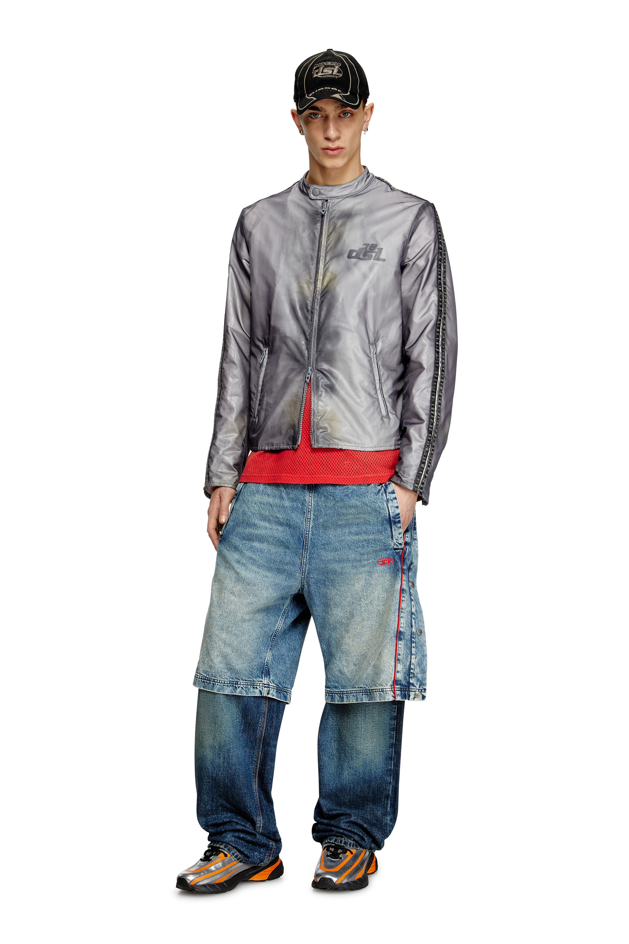 Diesel - J-POP, Male's Biker jacket with transparent effect in グレー - 1