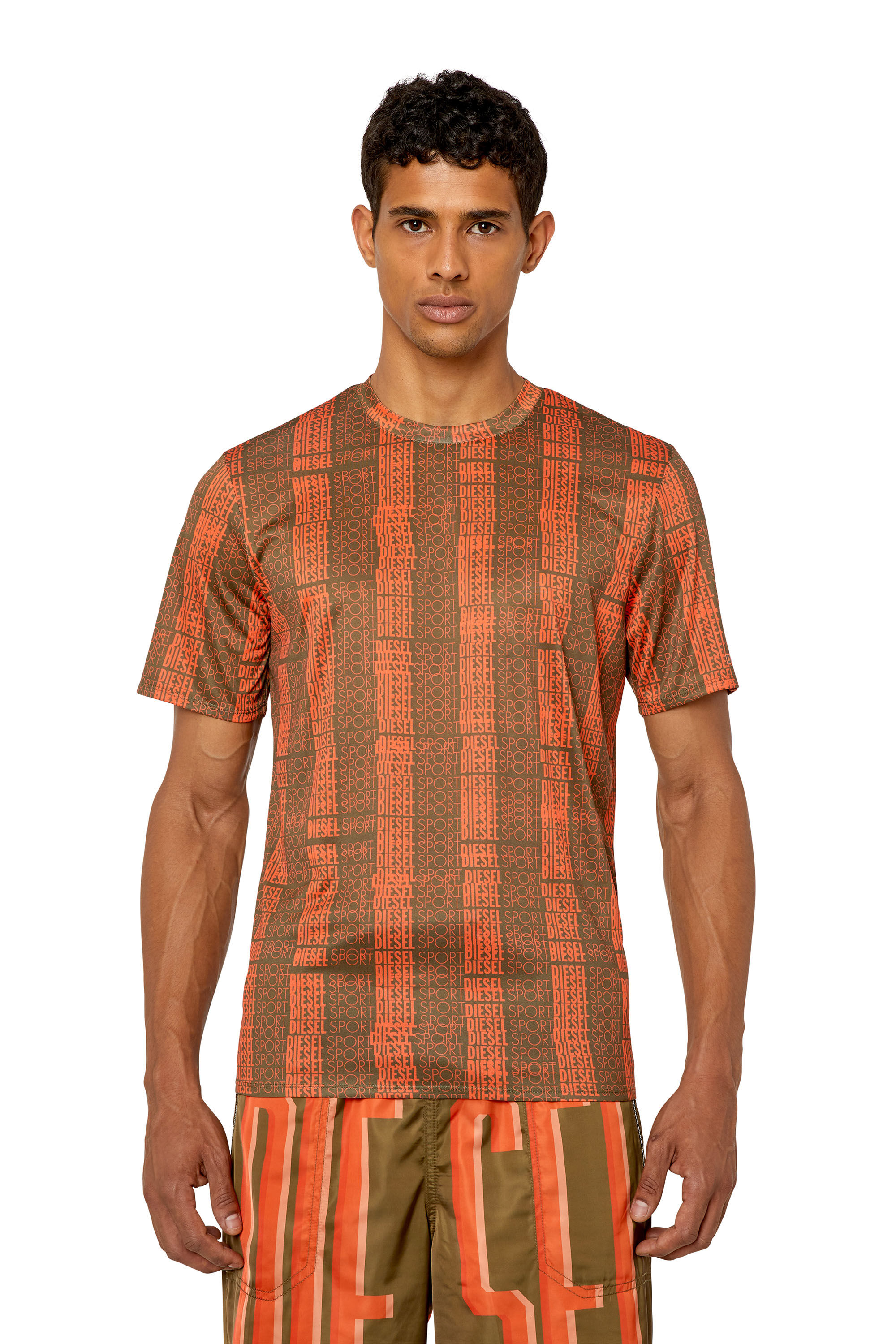 Diesel - AMTEE-LANDON-HT27, Male's Sport T-shirt with all-over logo in オレンジ - 3