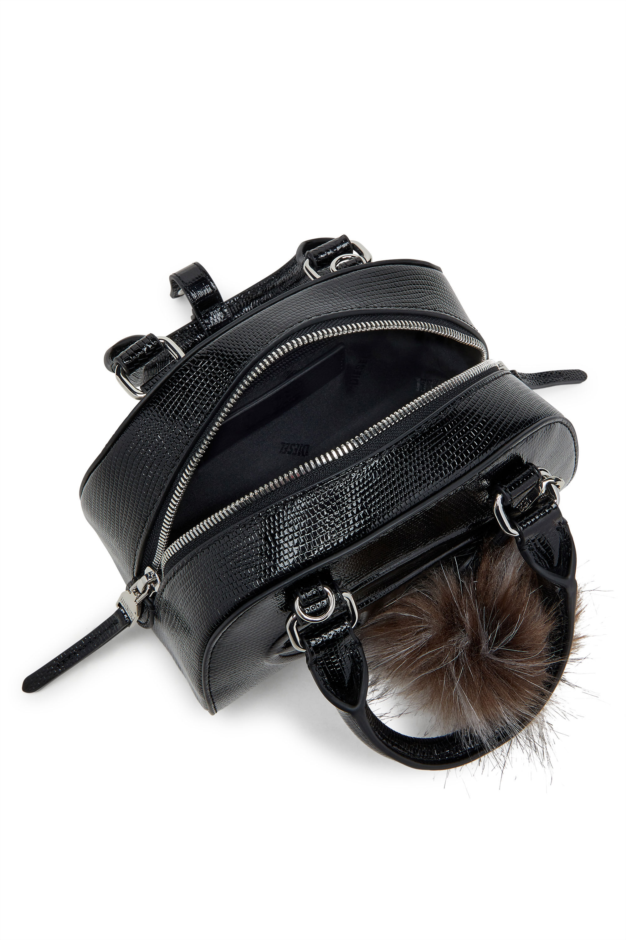 Diesel - 1DR DOME CROSSBODY, Female's 1DR Dome-Mini bowling bag in embossed leather in ブラック - 4