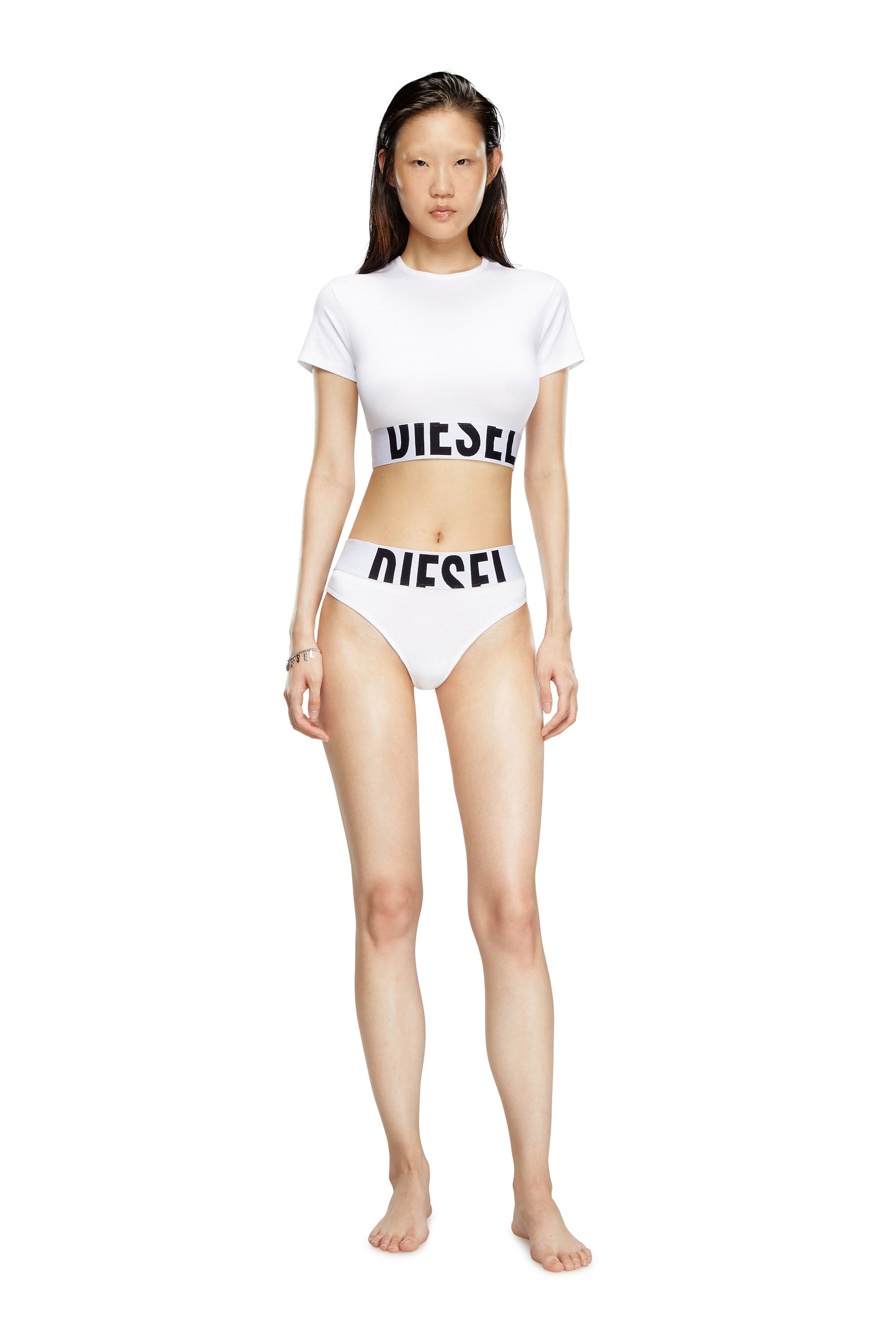 Diesel - UFTEE-SPORT-CROPPED-T-SHIRT, Female's Sporty cropped top with logo band in ホワイト - 1
