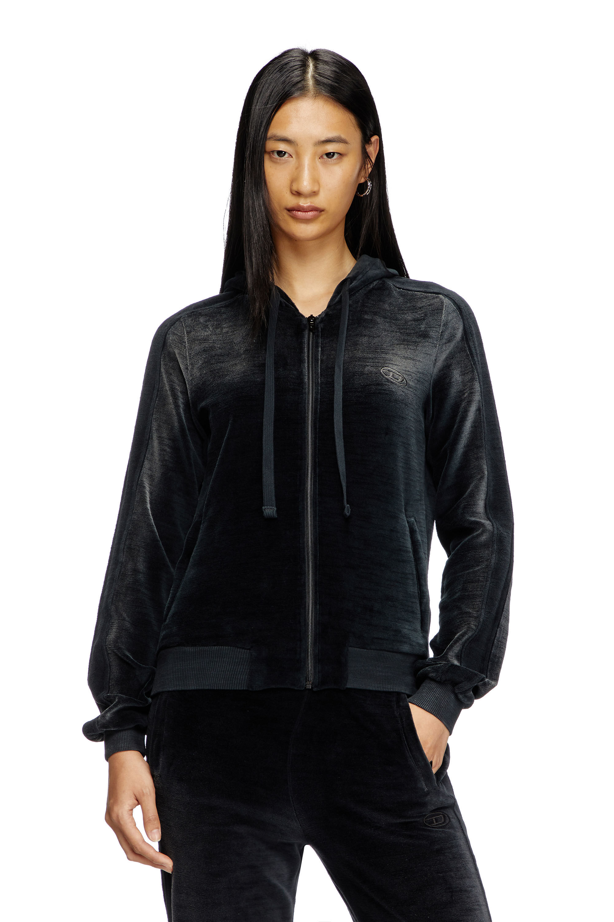 F-ELY-Q1 Zip-up hoodie in faded chenille｜ブラック｜ウィメンズ｜DIESEL