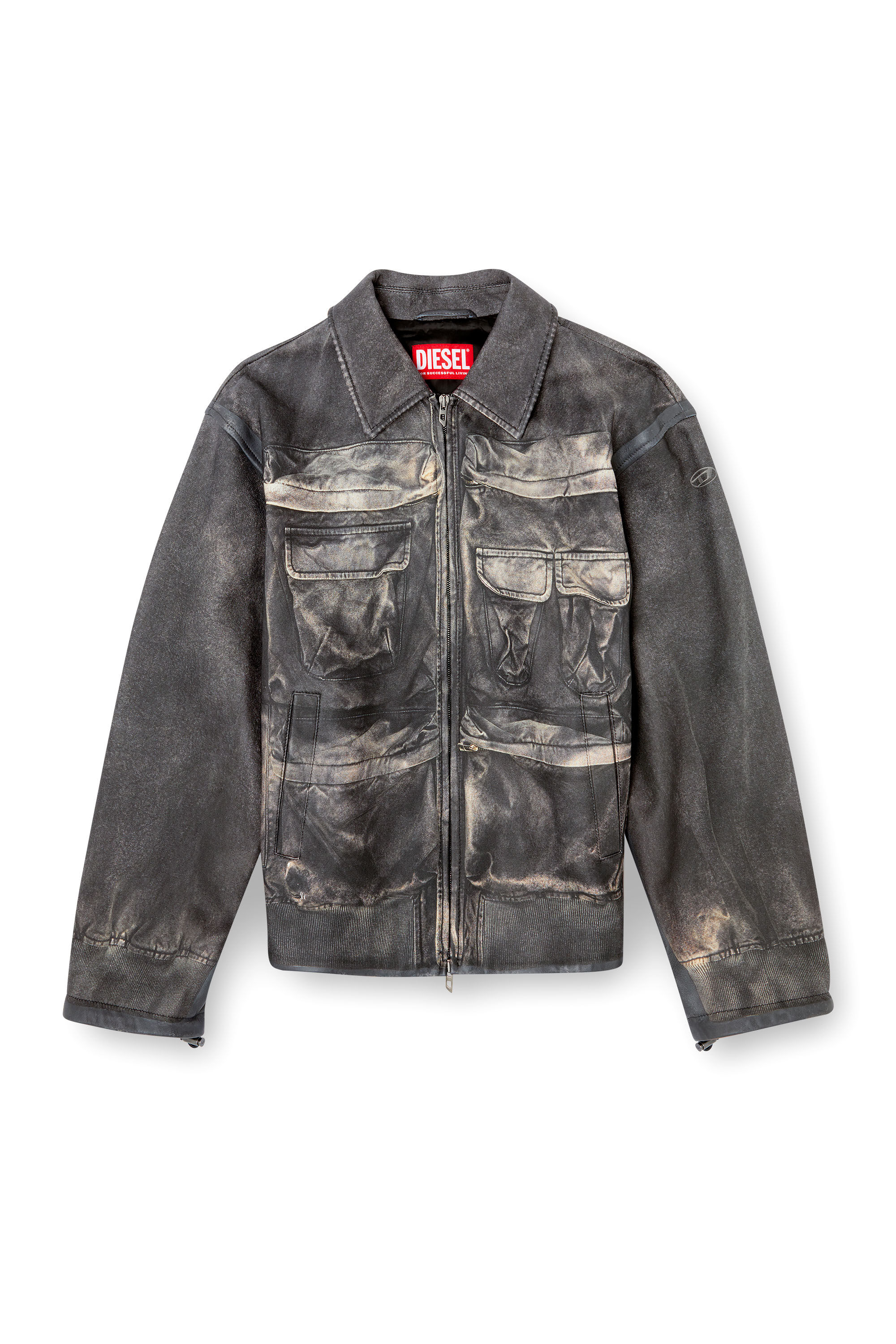 Diesel - L-MAYER, Male's Leather jacket with trompe l'oeil pockets in ブラック - 2
