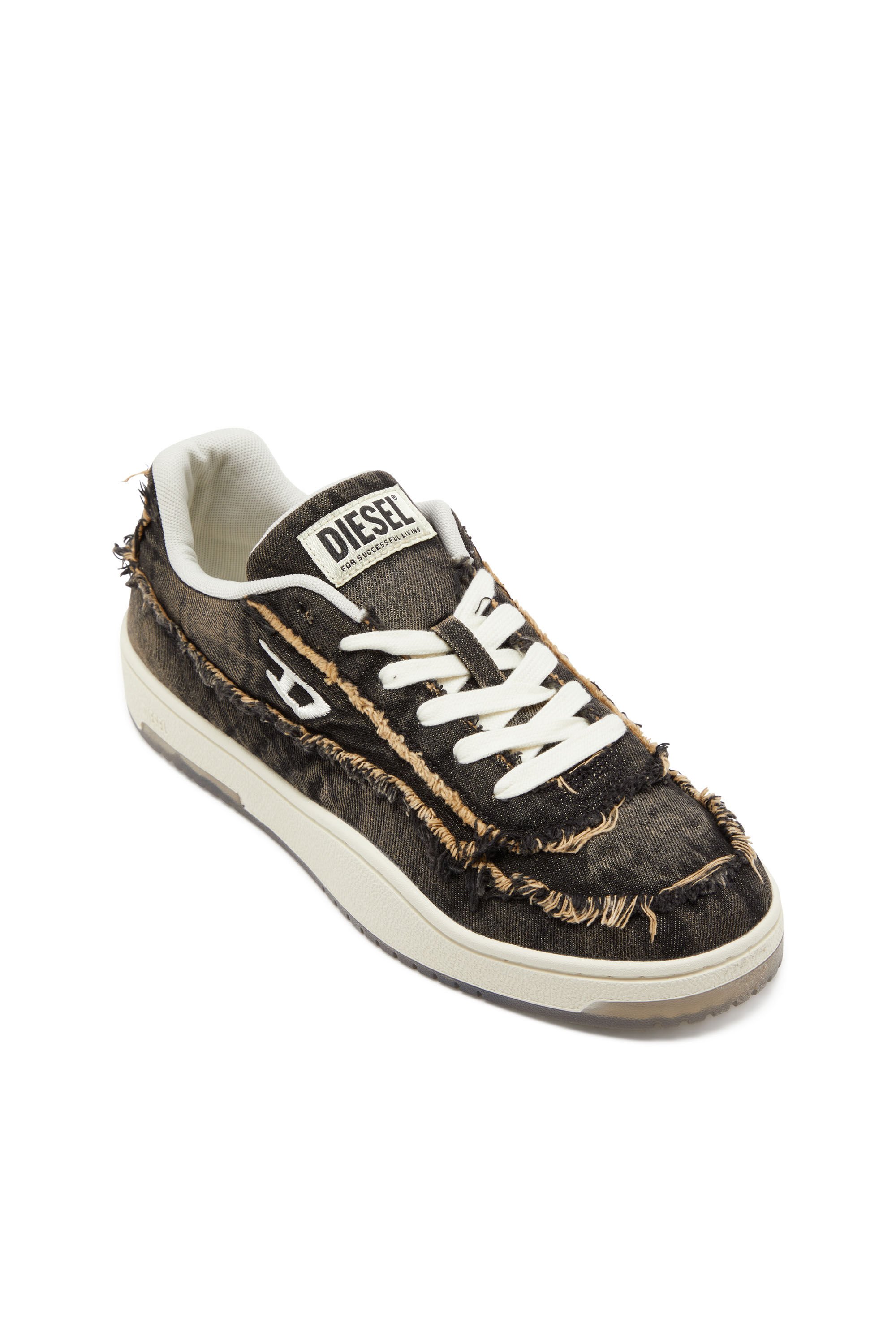 Diesel - S-TRACKER-D LOW, Male's S-Tracker-D-Frayed denim sneakers with transparent sole in ブラック - 7