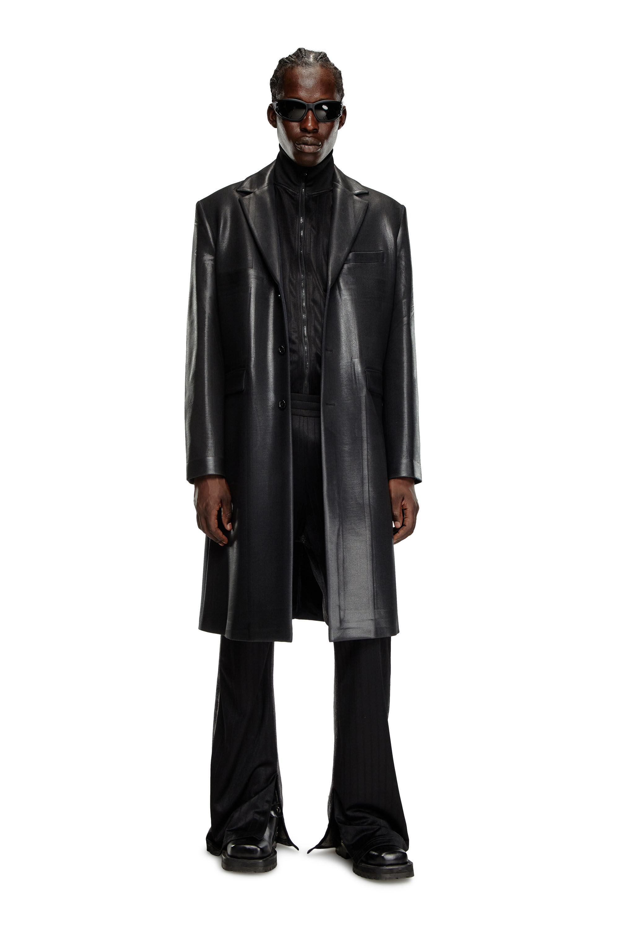 Diesel - J-DENNER, Male's Coat in pinstriped cool wool in ブラック - 1
