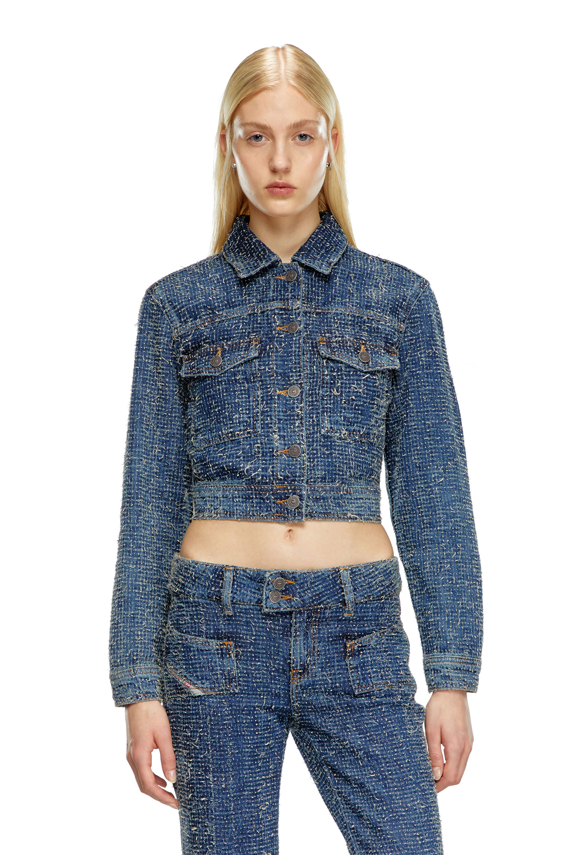 Diesel - DE-ATEL-S, Female's Cropped jacket in bouclé denim in ミディアムブルー - 6