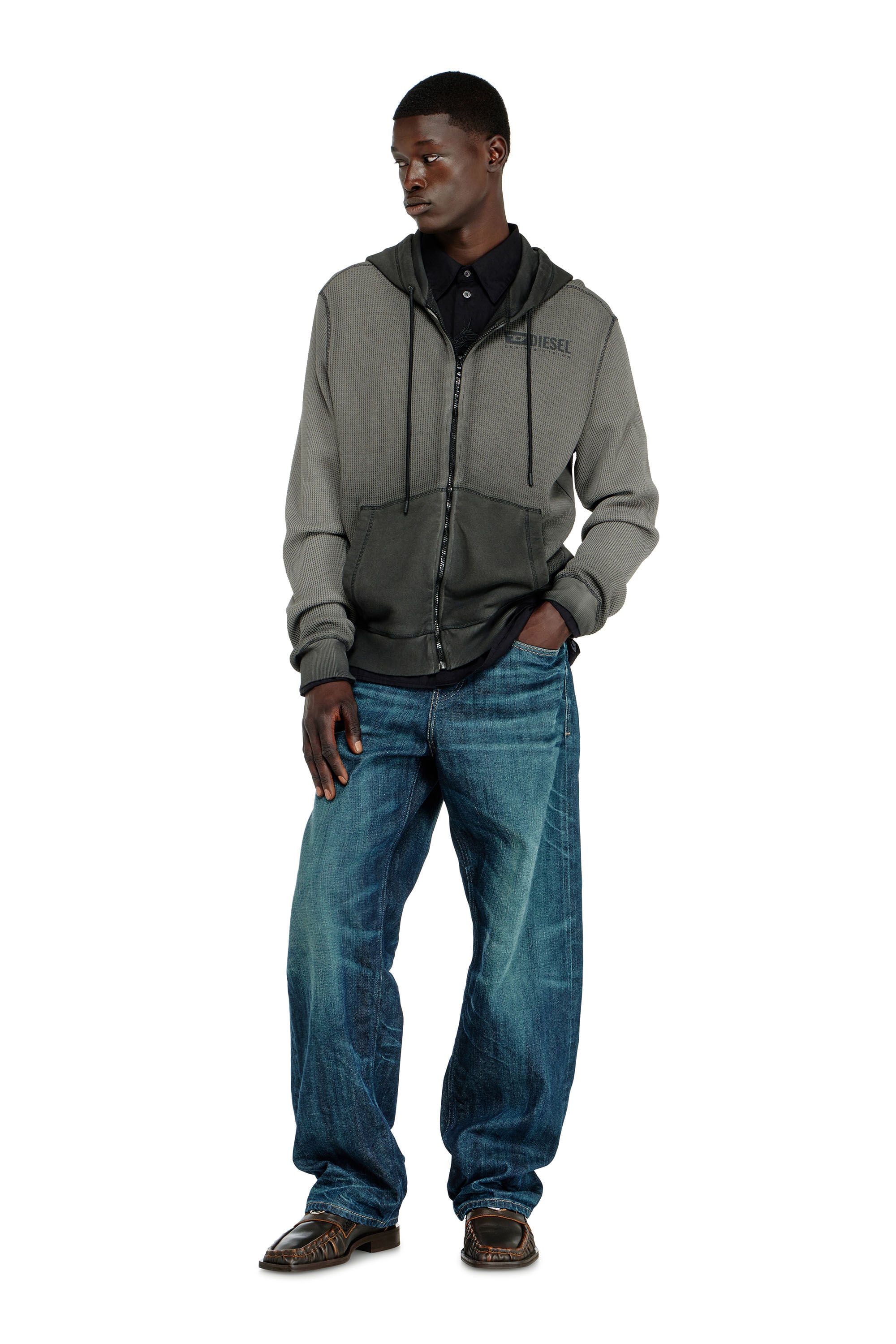 Diesel - S-WAFY-HOOD-ZIP, Male's ジップアップパーカー in グレー - 1