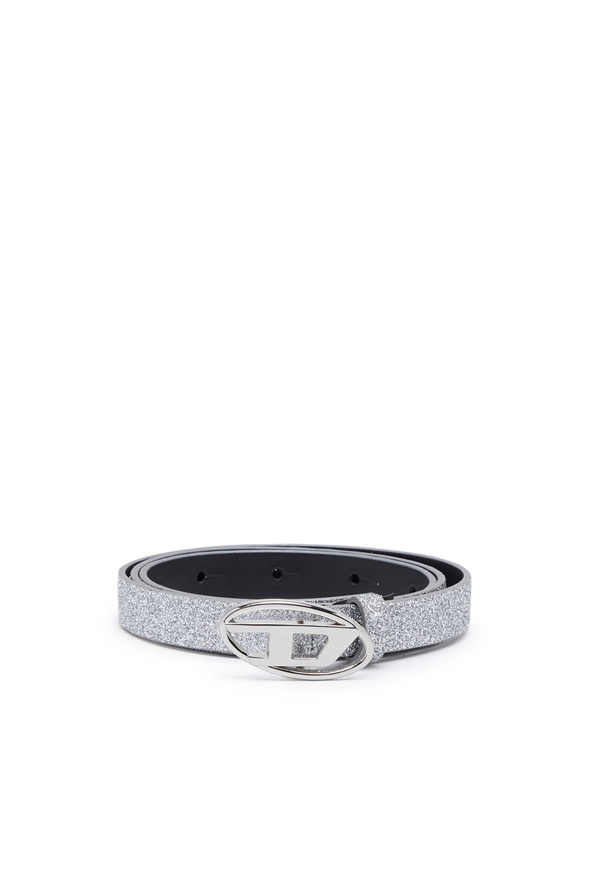B-1DR 15 Slim glittery belt with Oval D buckle｜シルバー｜ウィメンズ｜DIESEL