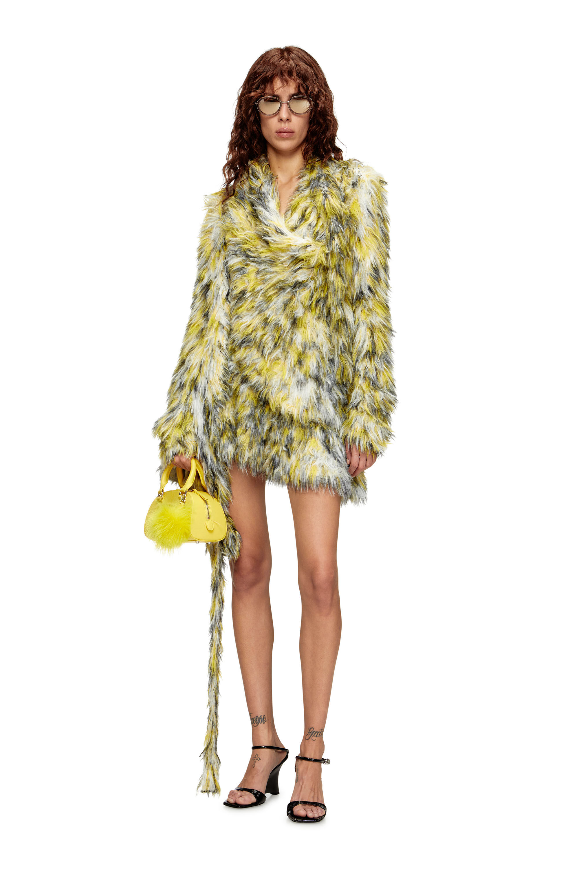 Diesel - M-ASTRELLA, Female's Mini skirt in fluffy jacquard knit in ブラック/イエロー - 1