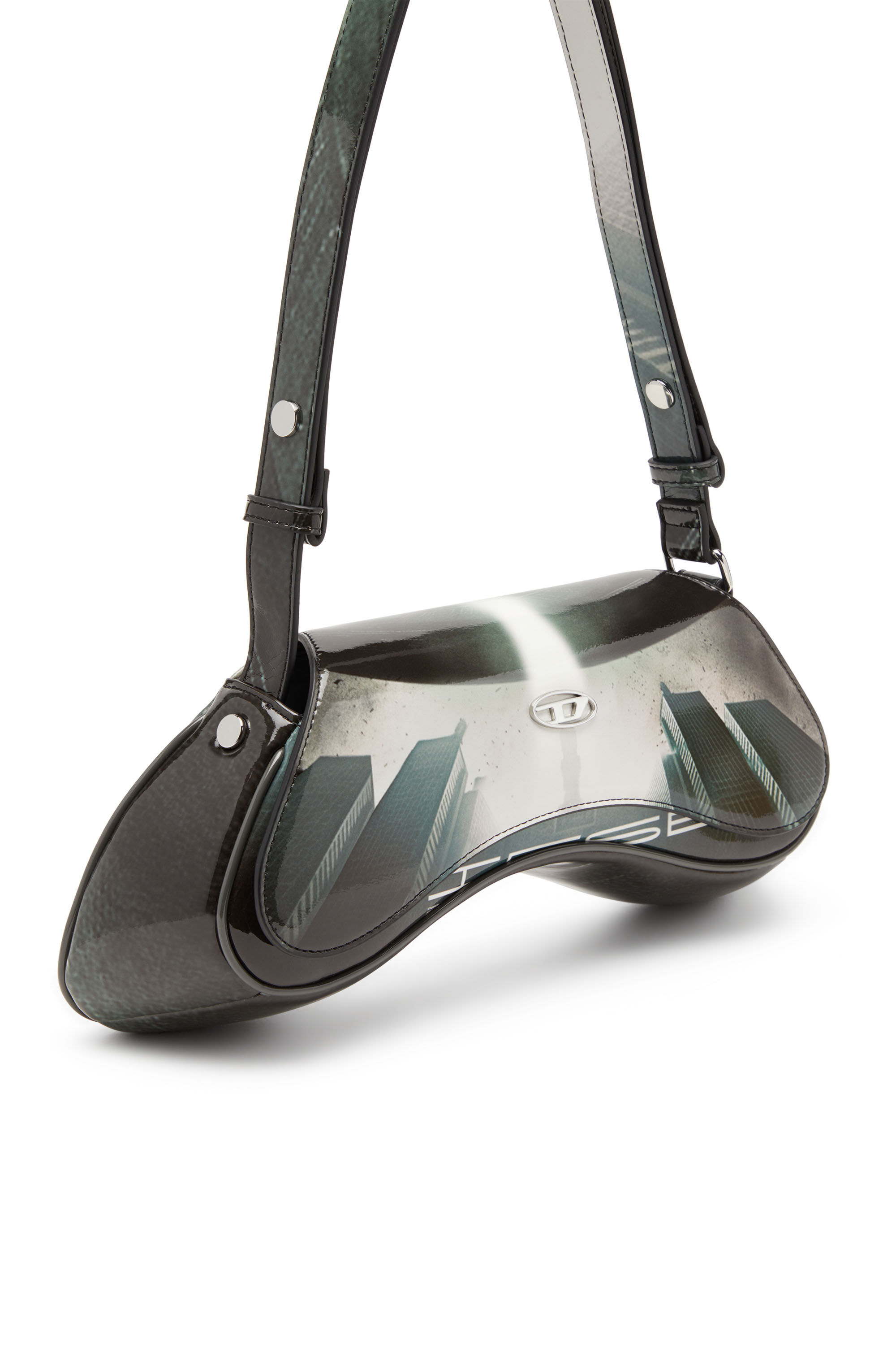 PLAY CROSSBODY Play-Shoulder bag in printed glossy PU｜グレー 