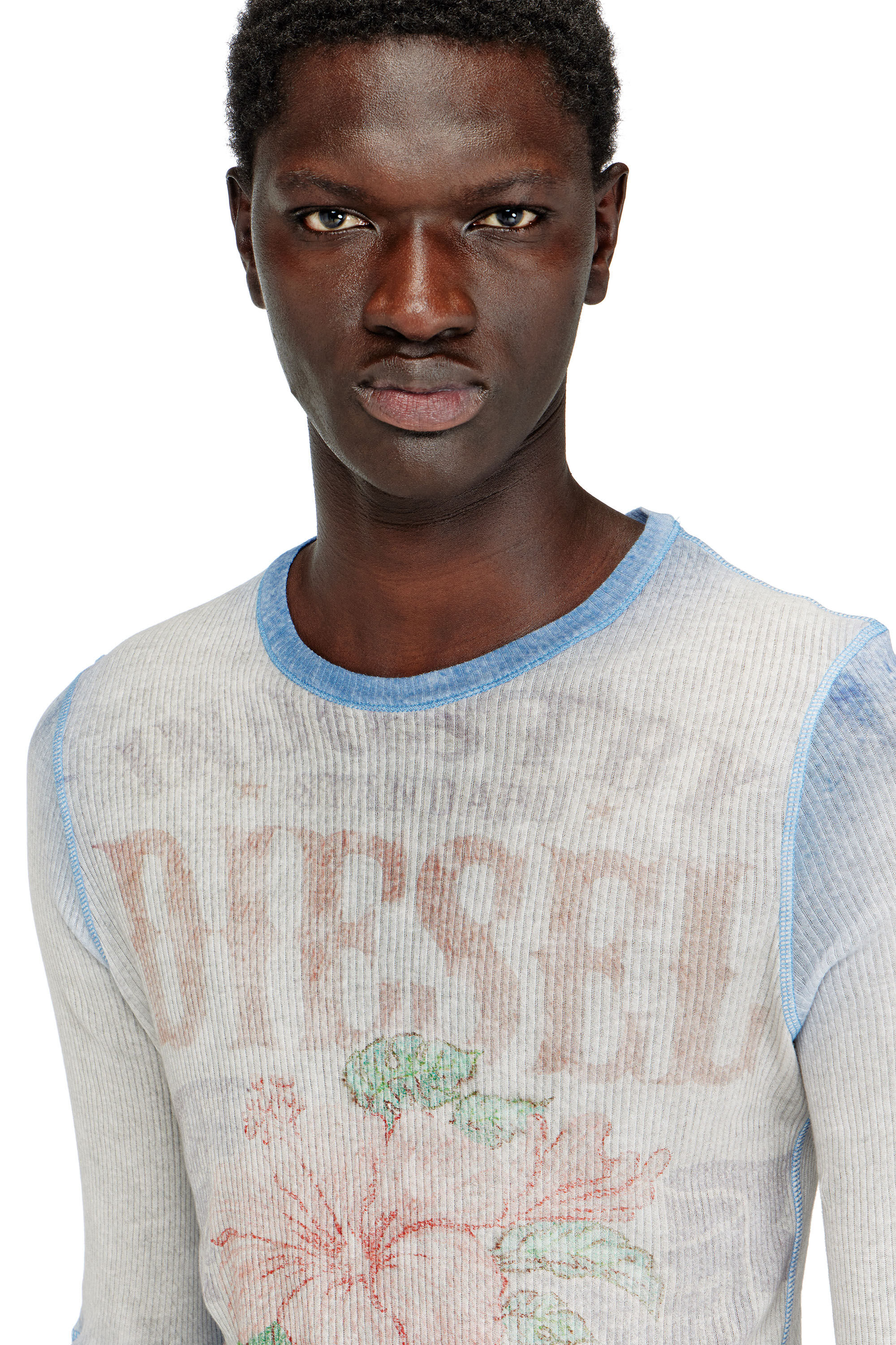 Diesel - T-GASPAR, Male's Printed top in light rib jersey in ブルー/ホワイト - 4