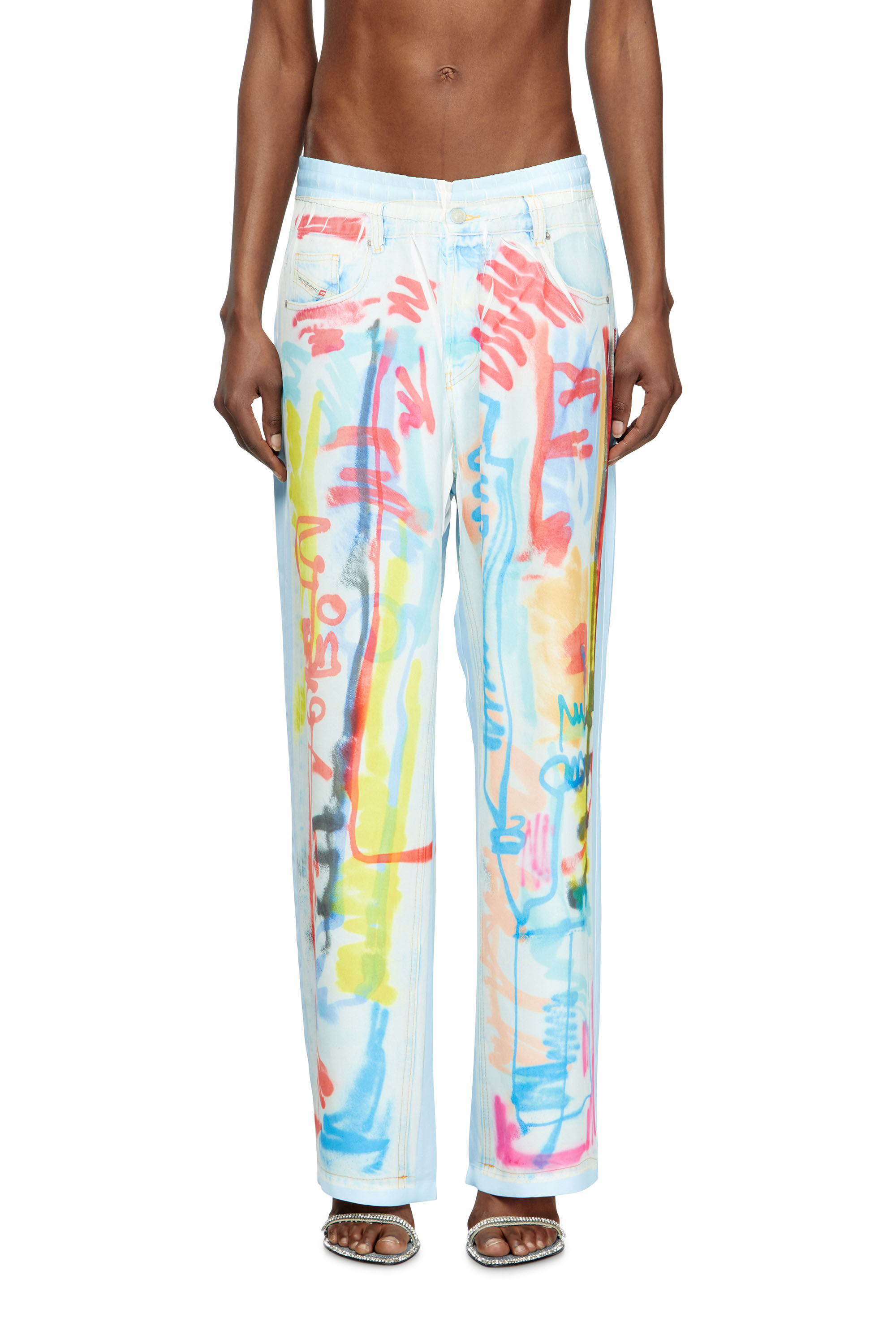 Diesel - P-AFTER-GRAFFITI-AFR, Unisex's Relaxed pant with graffiti print in ブルー/ホワイト - 5