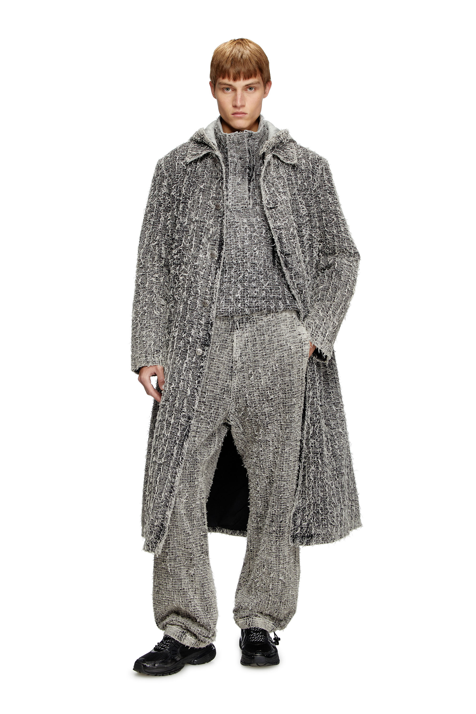 Diesel - D-JACK-S, Unisex's Hooded coat in bouclé denim in ブラック - 3