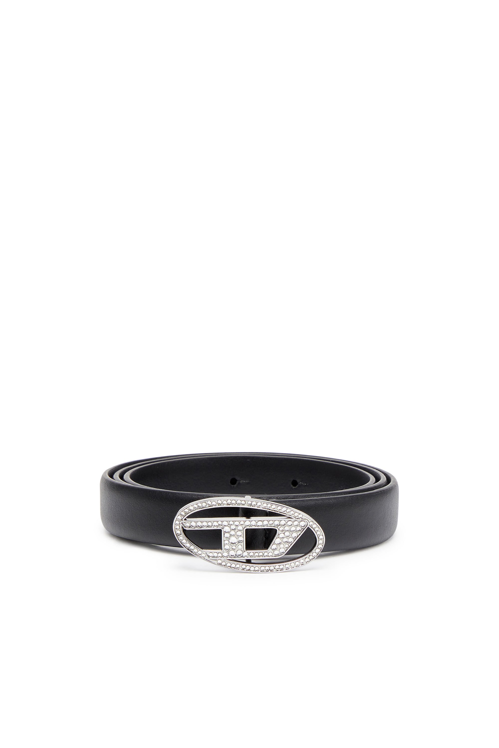 Diesel - B-1DR STRASS 20, Female's Slim leather belt with crystal buckle in ブラック - 1