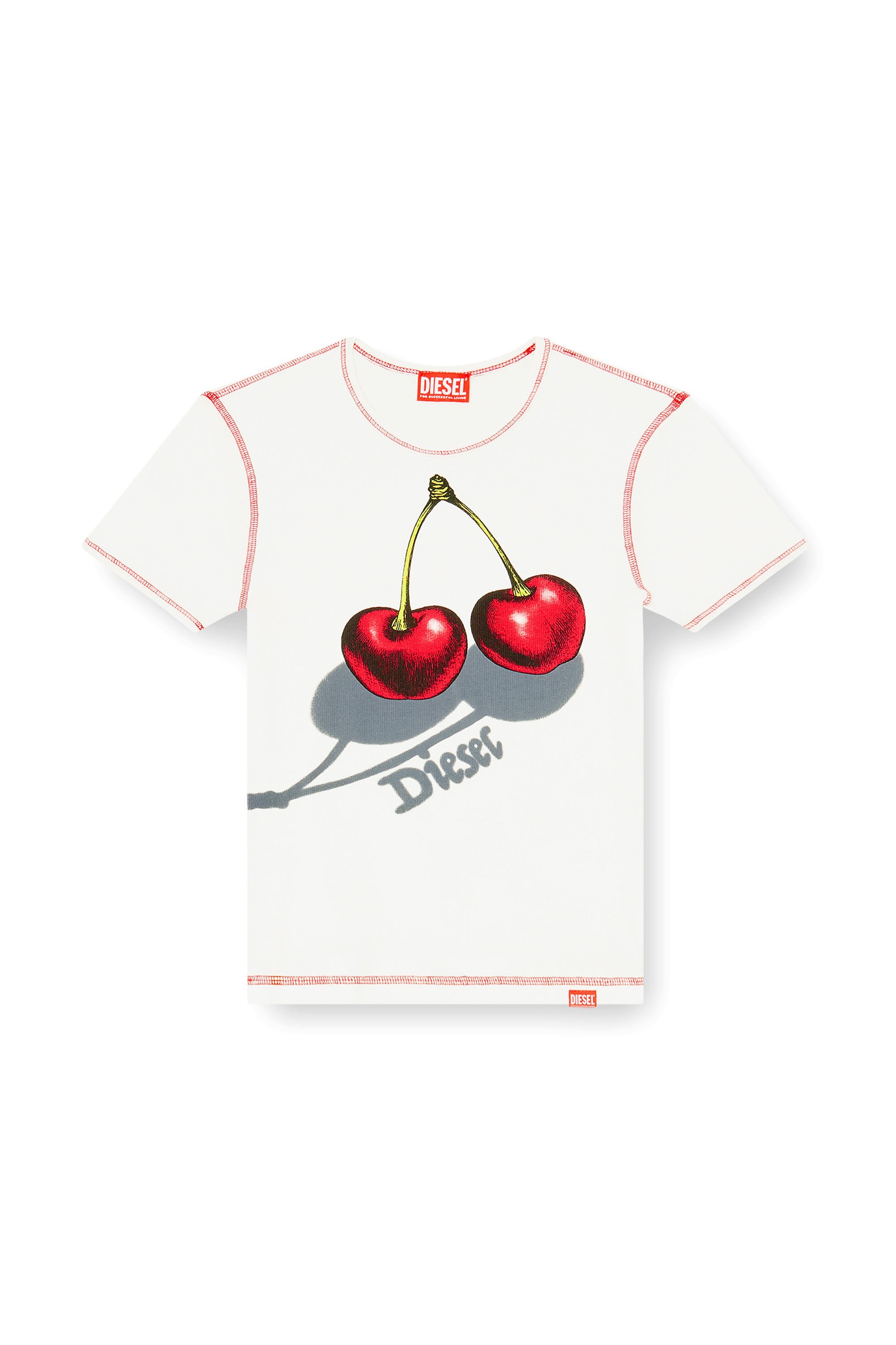 Diesel - SV-T-ELE-CHER, Female's Slim cotton T-shirt with cherry print in ホワイト - 2
