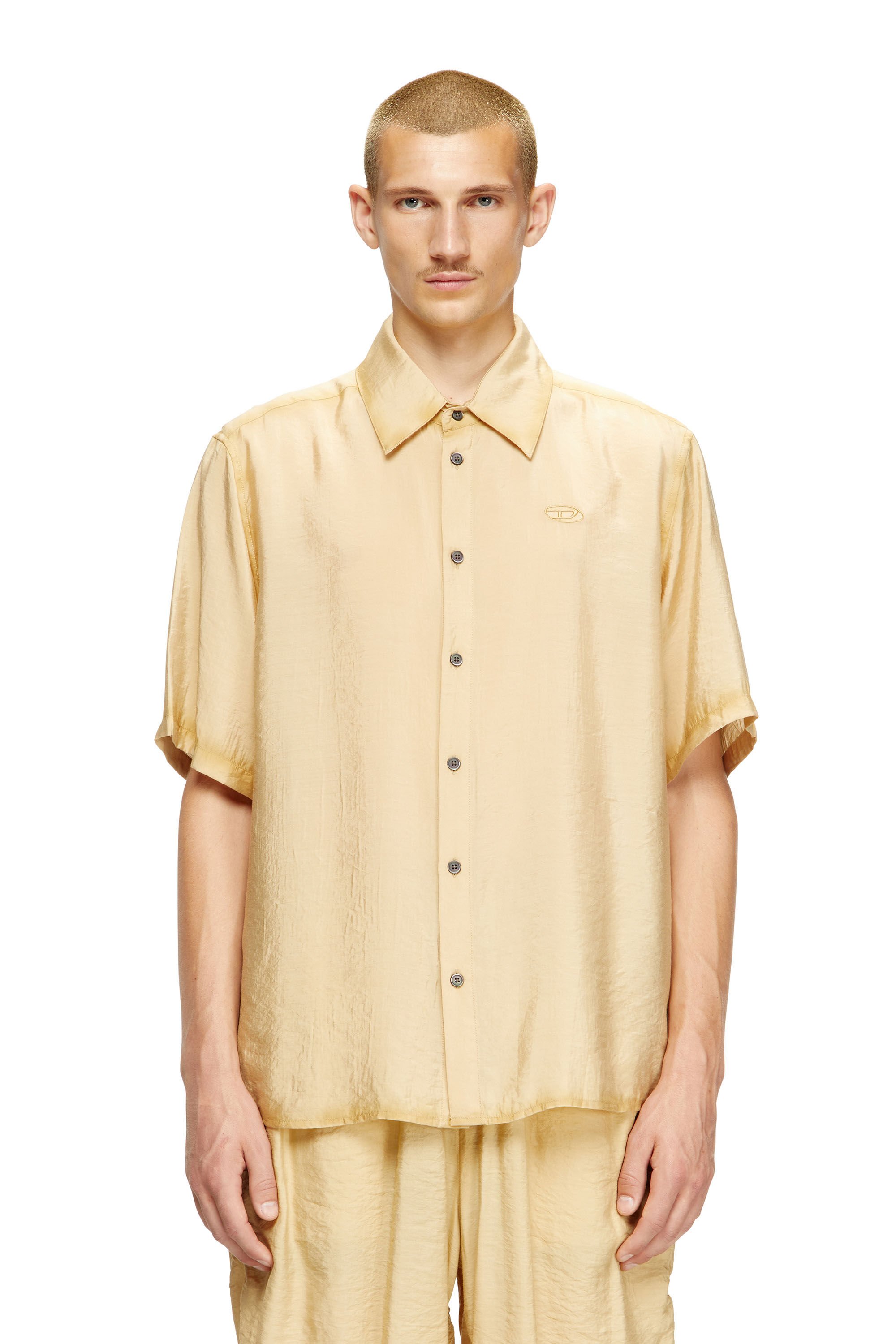 Diesel - S-SIMPLY-SS-LHBA, Male's Shirt in crinkled nylon-viscose in ライトブラウン - 3