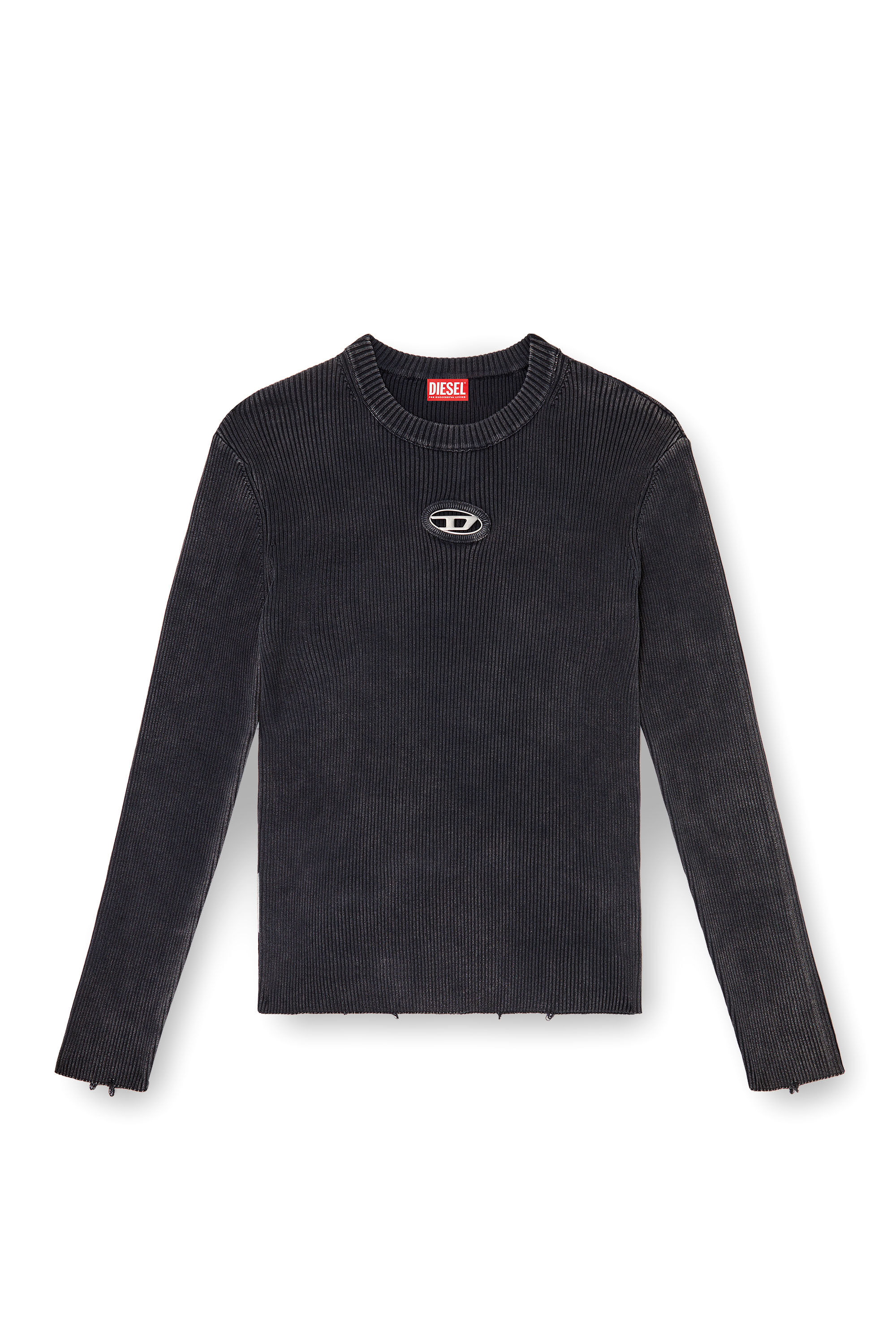 Diesel - K-DARIN-D, Male's Distressed jumper with cut-out logo in ブラック - 2