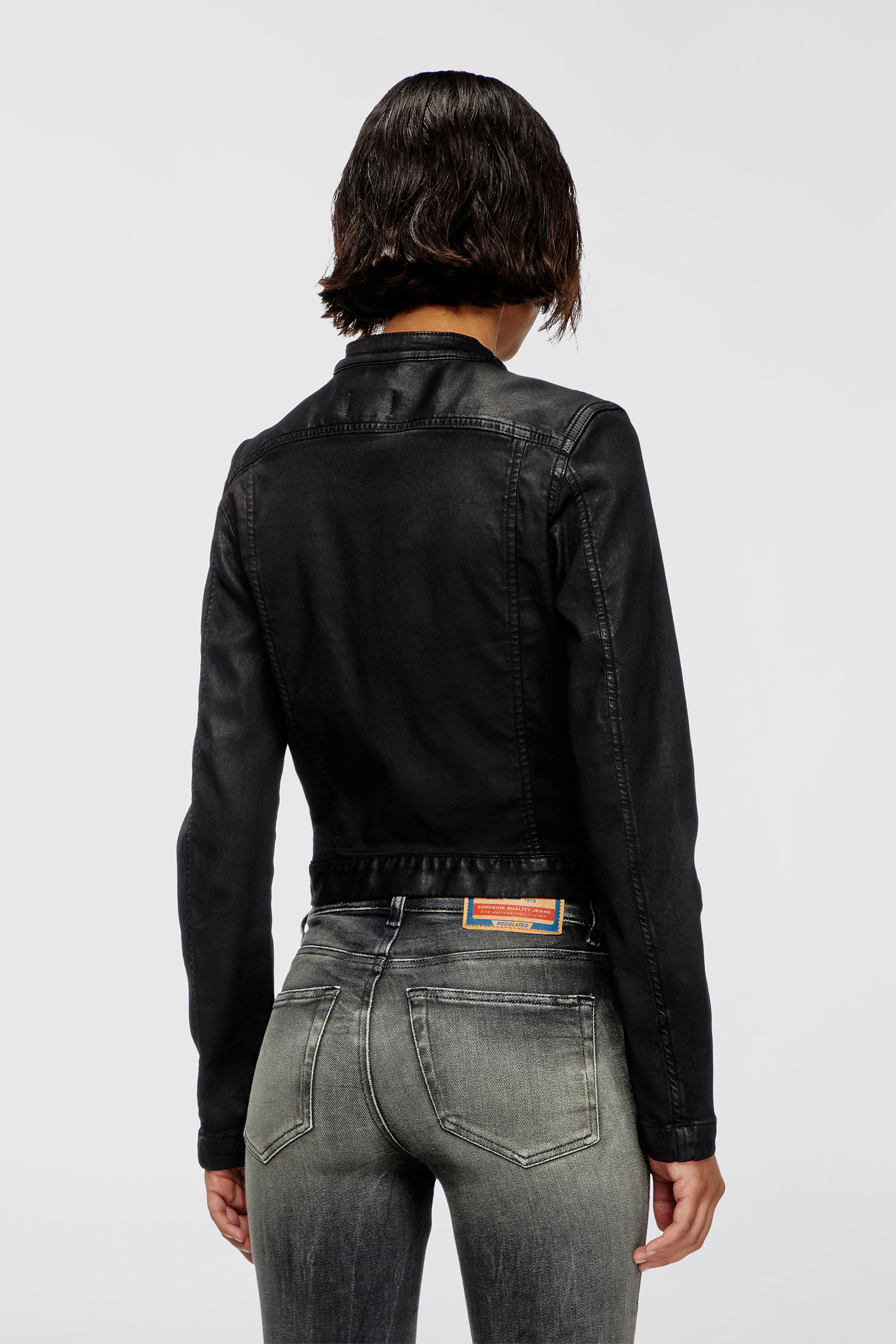 DE-MORNIN JOGG Moto jacket in coated denim｜ブラック｜ウィメンズ