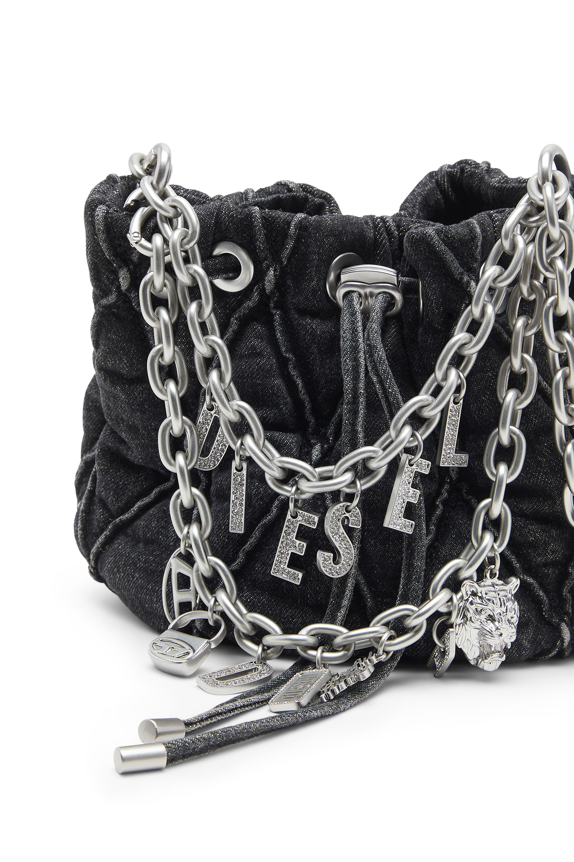 HOSHI CHARM-D BUCKET S Quilted-denim bucket bag with chain HOSHI CHARM-D BUCKET S Quilted-denim bucket bag with chain