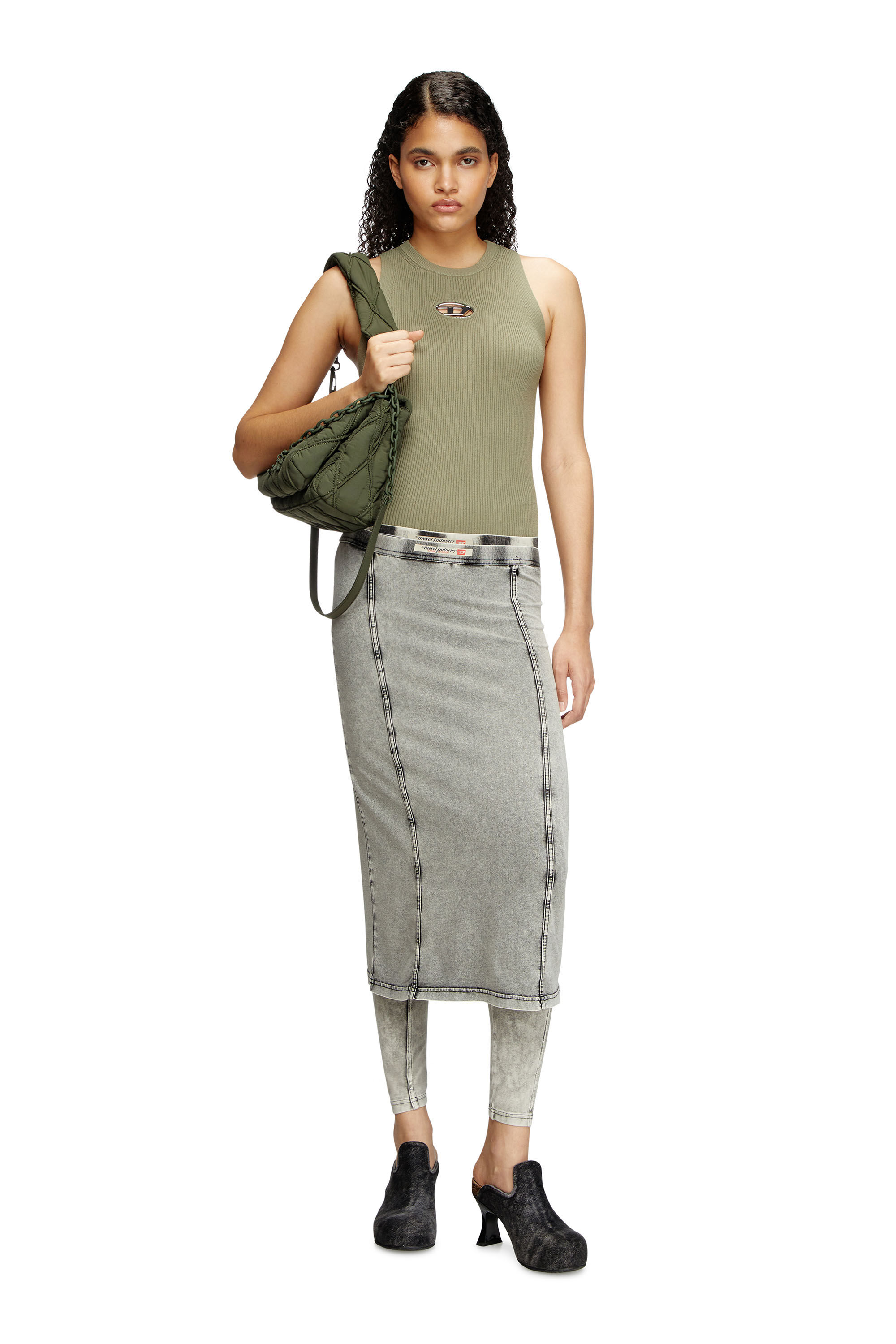 Diesel - M-CADDIX-TOP, Female's Rib-knit top with small logo plaque in グリーン - 1