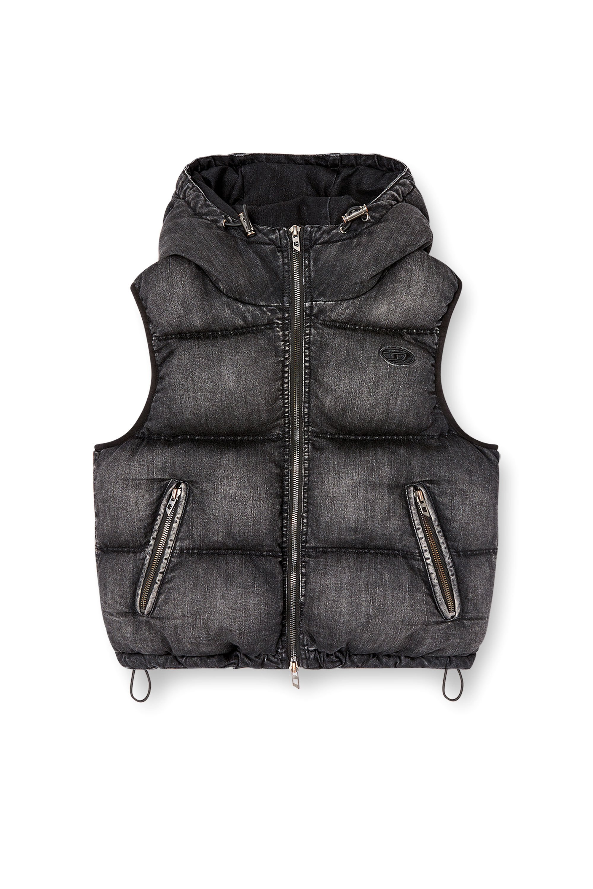 Diesel - W-HOPPER, Female's Hooded puffer vest in faded denim in ブラック - 2