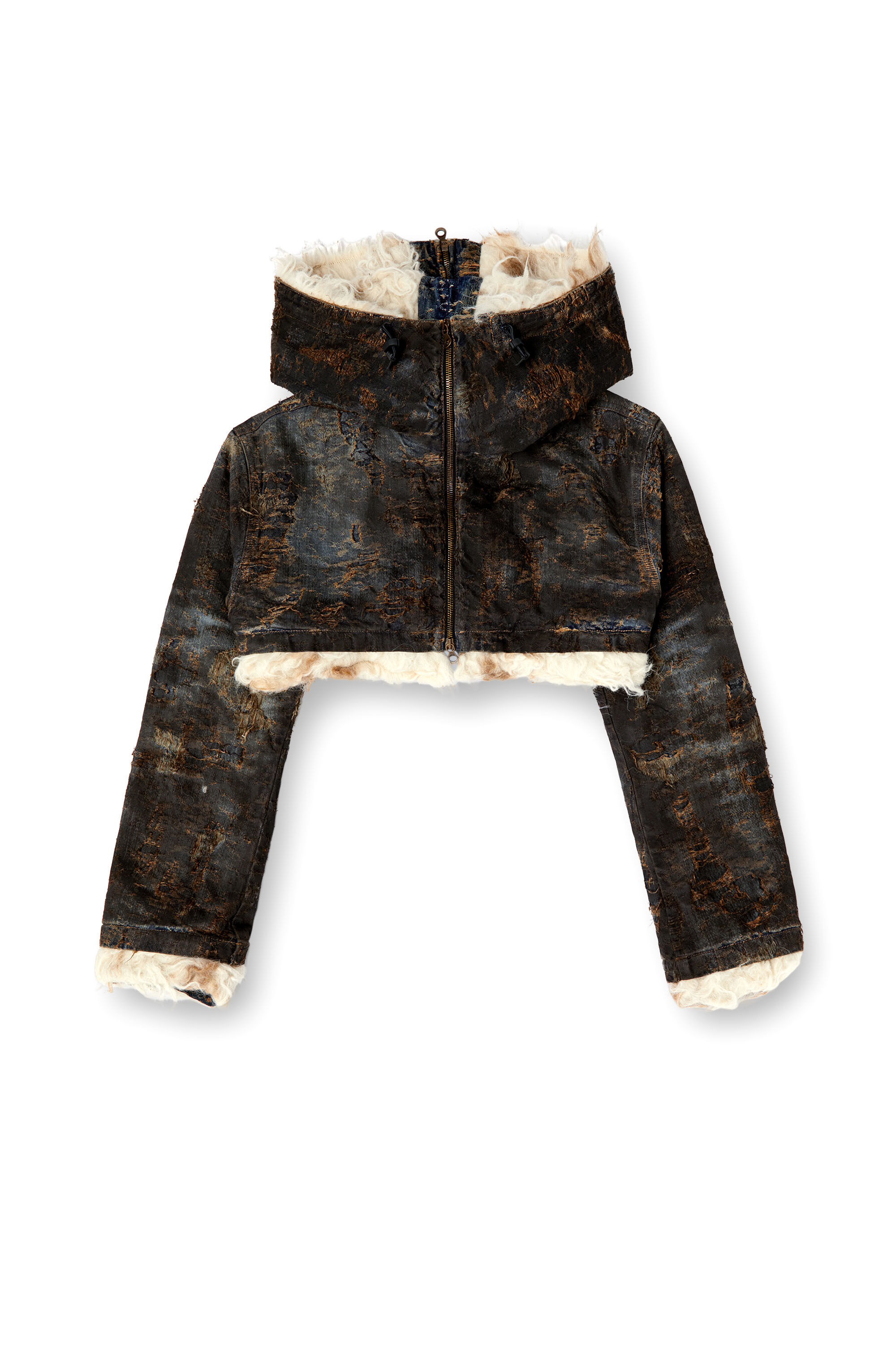 Diesel - DE-FU-FSF1, Female's Cropped jacket in dirty jacquard denim in ブラック/ブラウン - 2