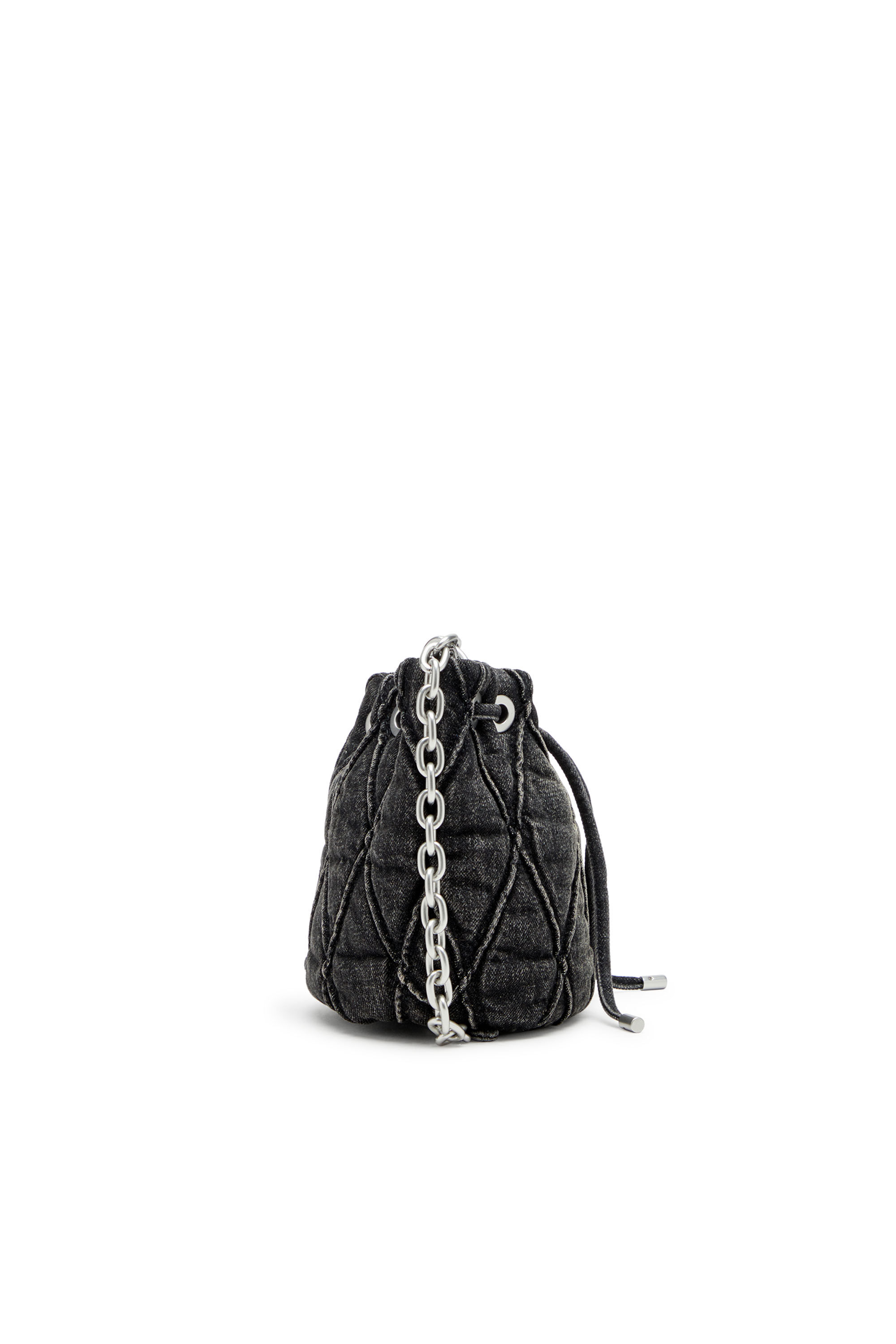 Diesel - CHARM-D BUCKET S, Female's Charm-D S-Mini bucket bag in treated quilted denim in ブラック - 4