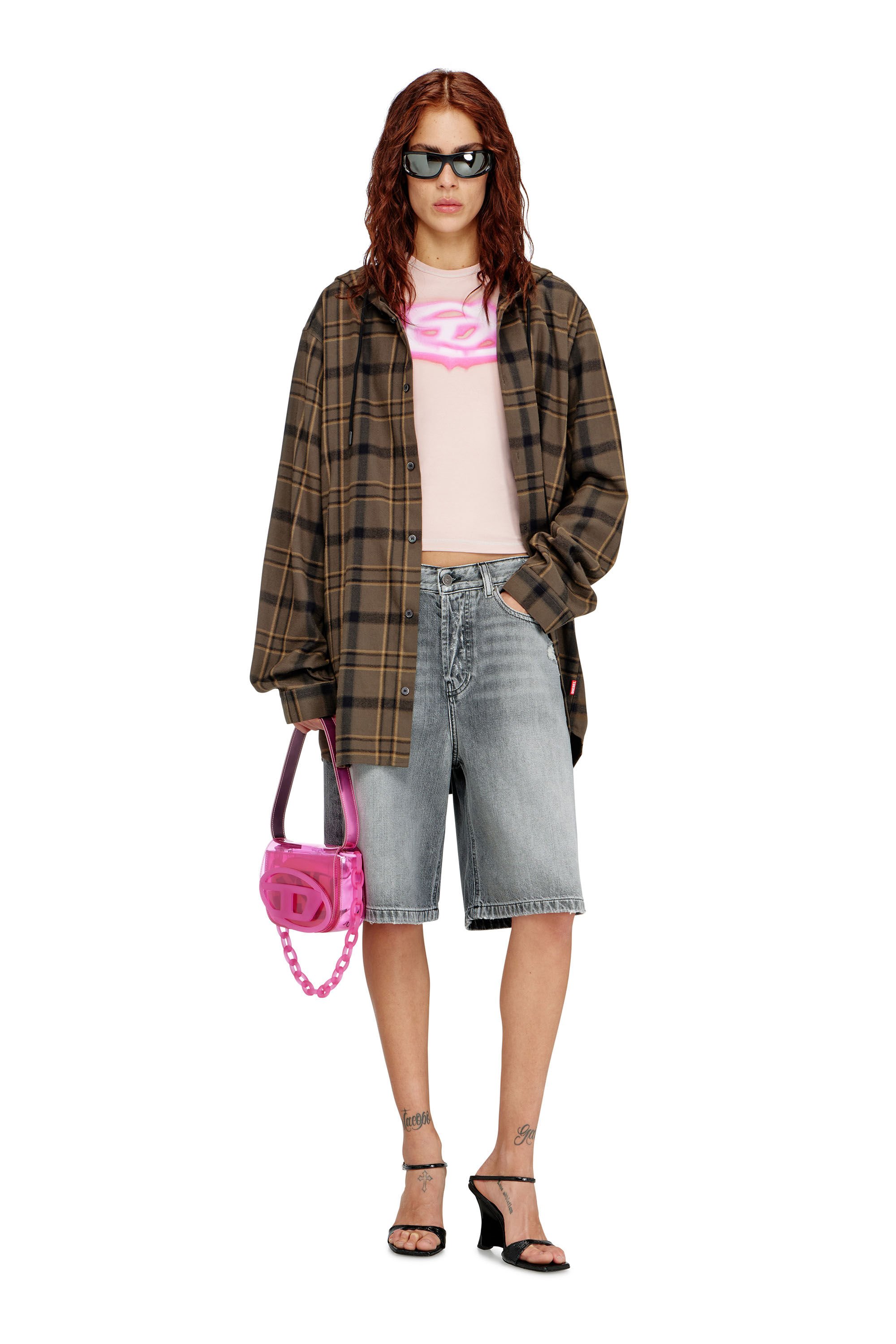 Diesel - DE-SIRE-SHORT, Female's Denim shorts with frayed hems in グレー - 1