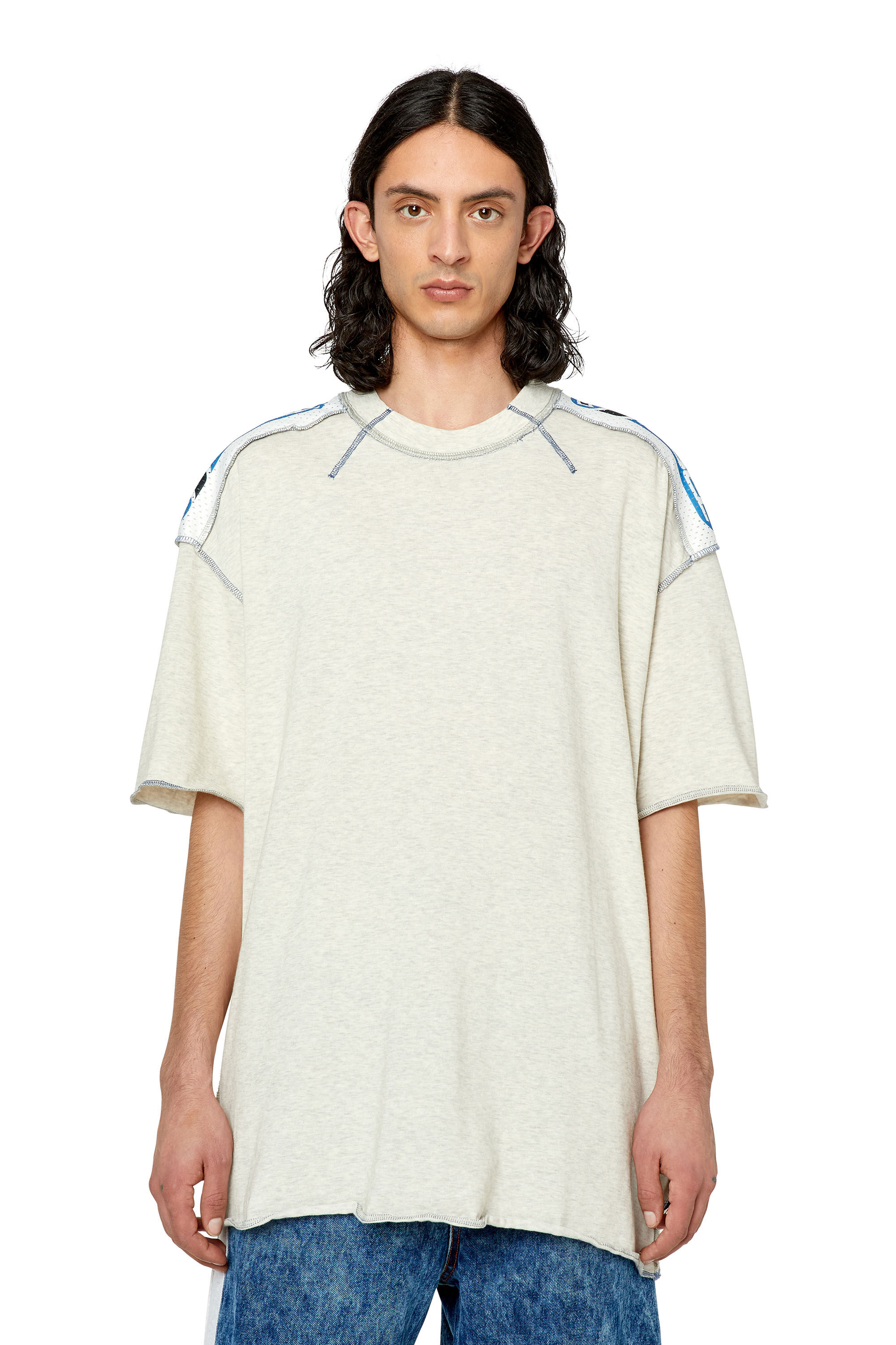 Diesel - T-CRAHOR-SS-G1, Male's Tシャツ パフプリント オーバーロック in ライトグレー - 3