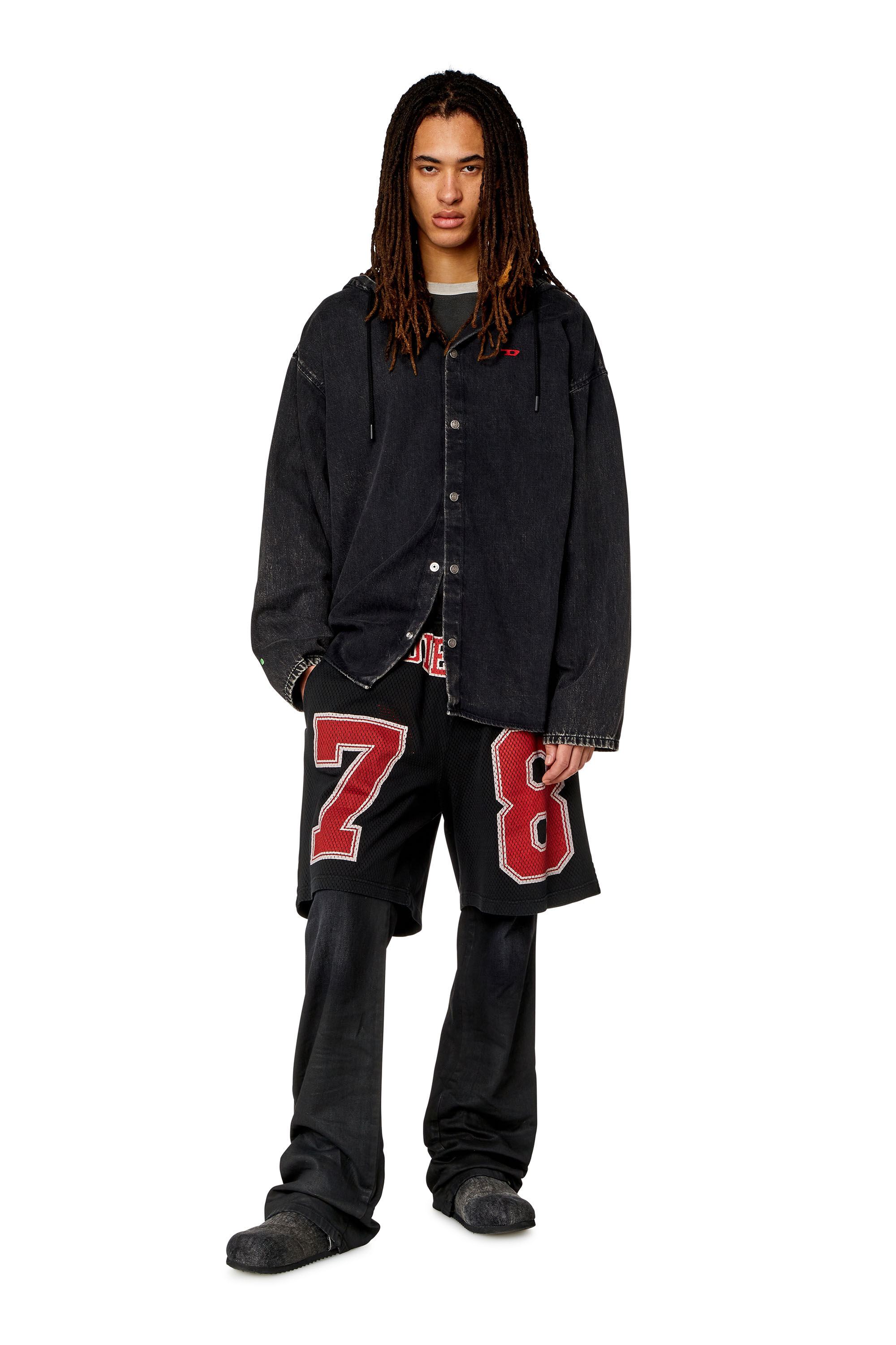 Diesel - D-DEWNY-HOOD, Male's Hybrid shirt in Tencel denim in ブラック - 1