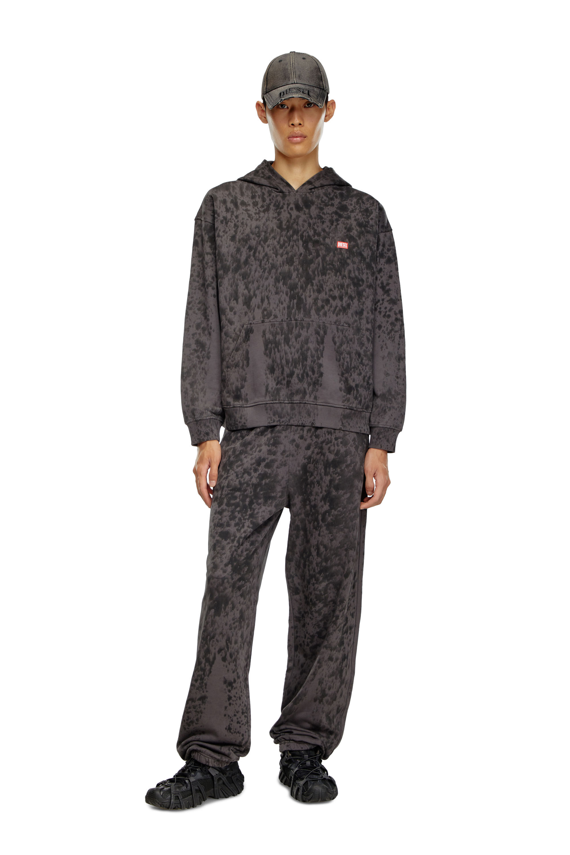 S-BOXT-HOOD-K1 Treated hoodie with raindrop effect｜ブラック｜メンズ｜DIESEL