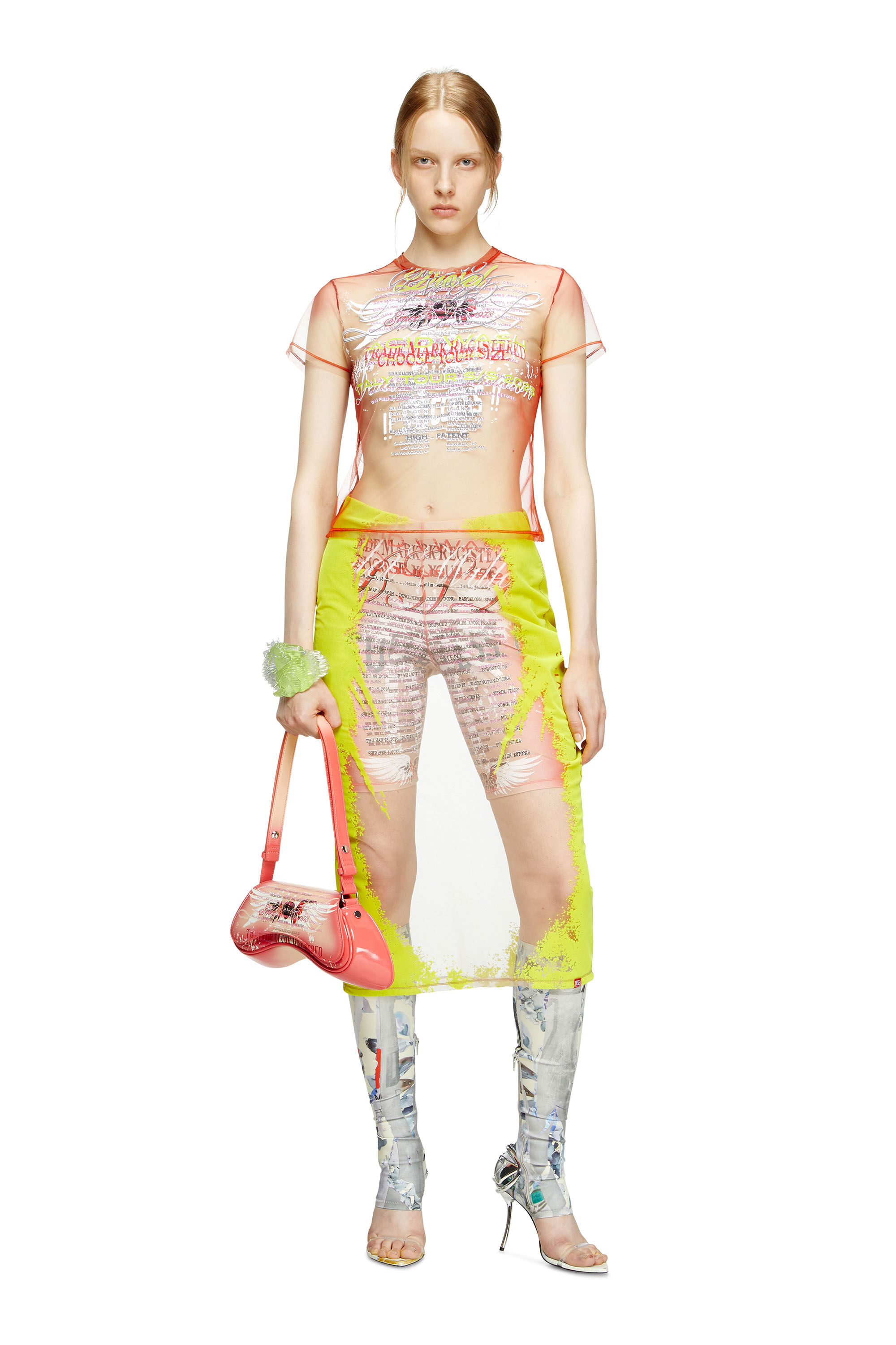 Diesel - T-YRAC, Female's Sheer top with lyrics print in ピンク / ホワイト - 1
