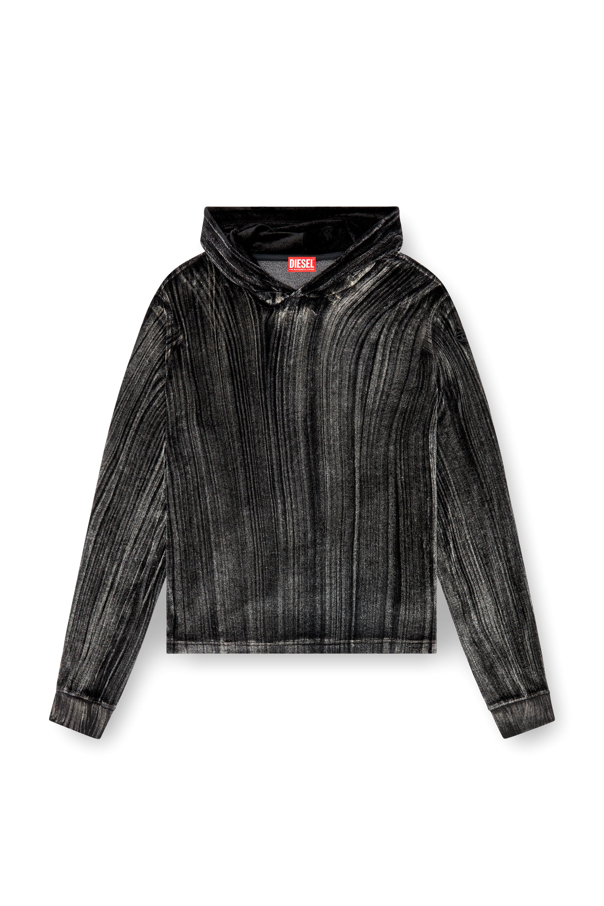 T-VELJUST-LS-HOOD Hooded long-sleeve T-shirt in chenille｜ブラック｜メンズ｜DIESEL