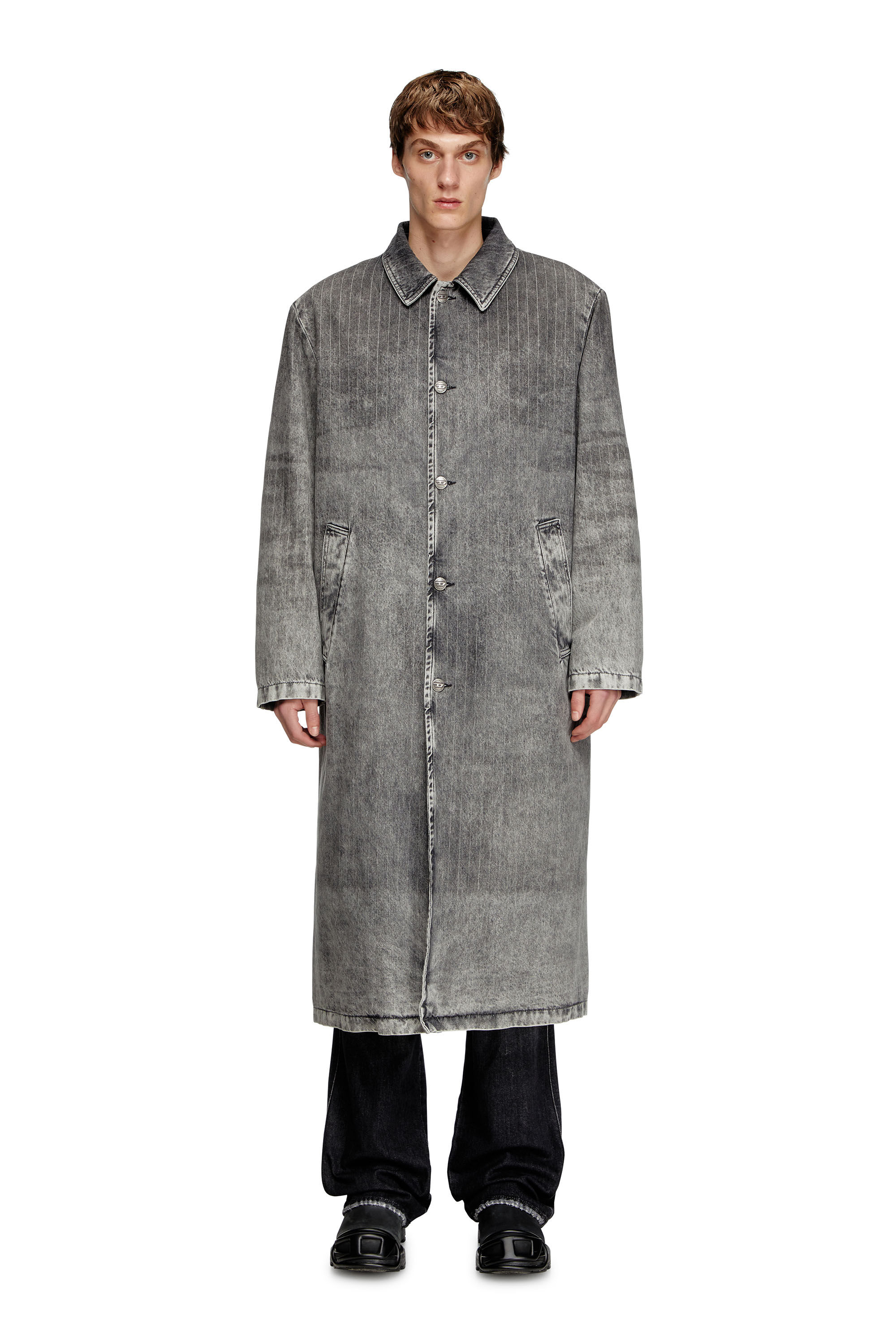 Diesel - D-JACK-S1, Male's Coat in tailoring pinstripe denim in ダークグレー - 1