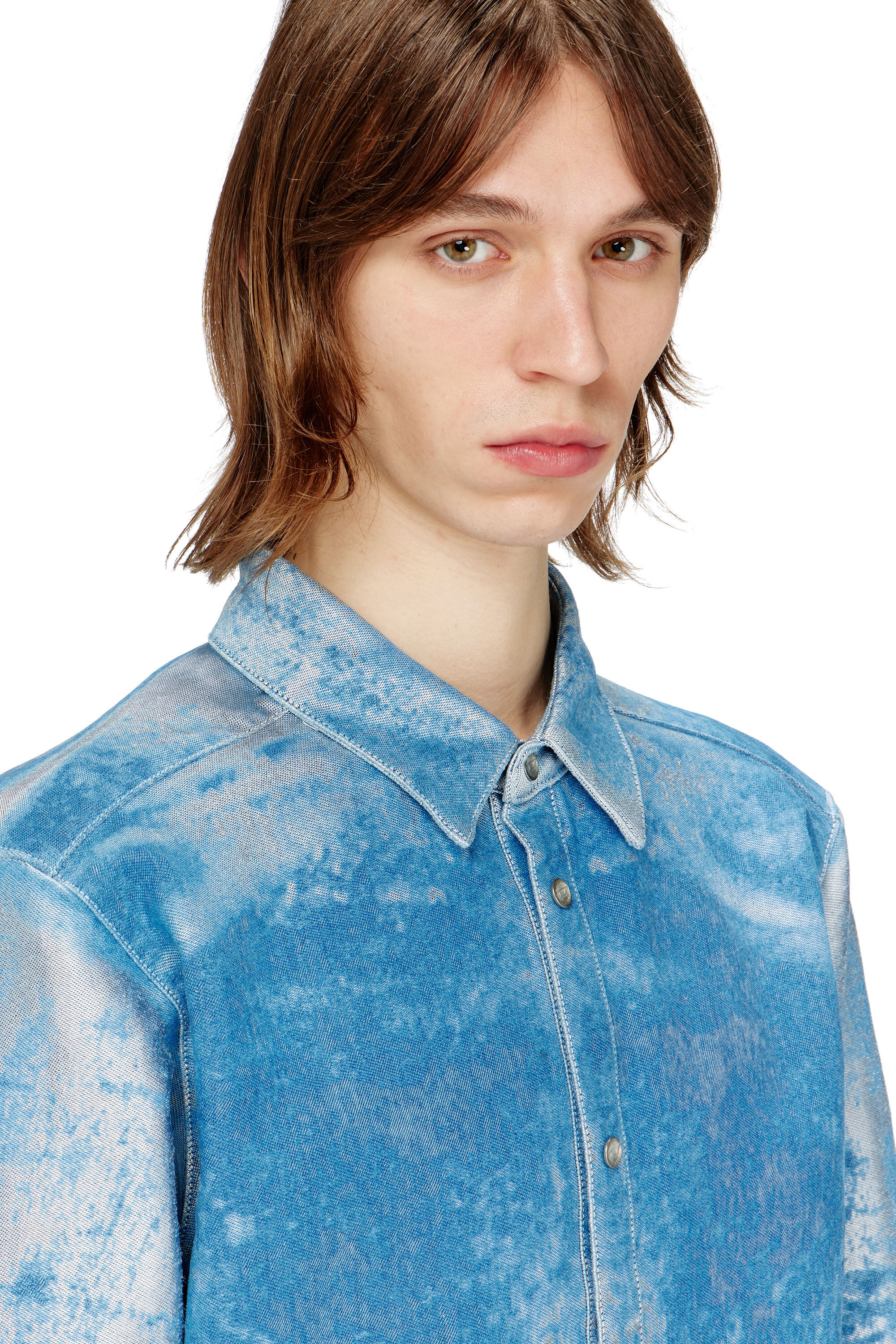 Diesel - D-KELMAR-FSI, Male's Shirt in coloured satin denim in ライトブルー - 4