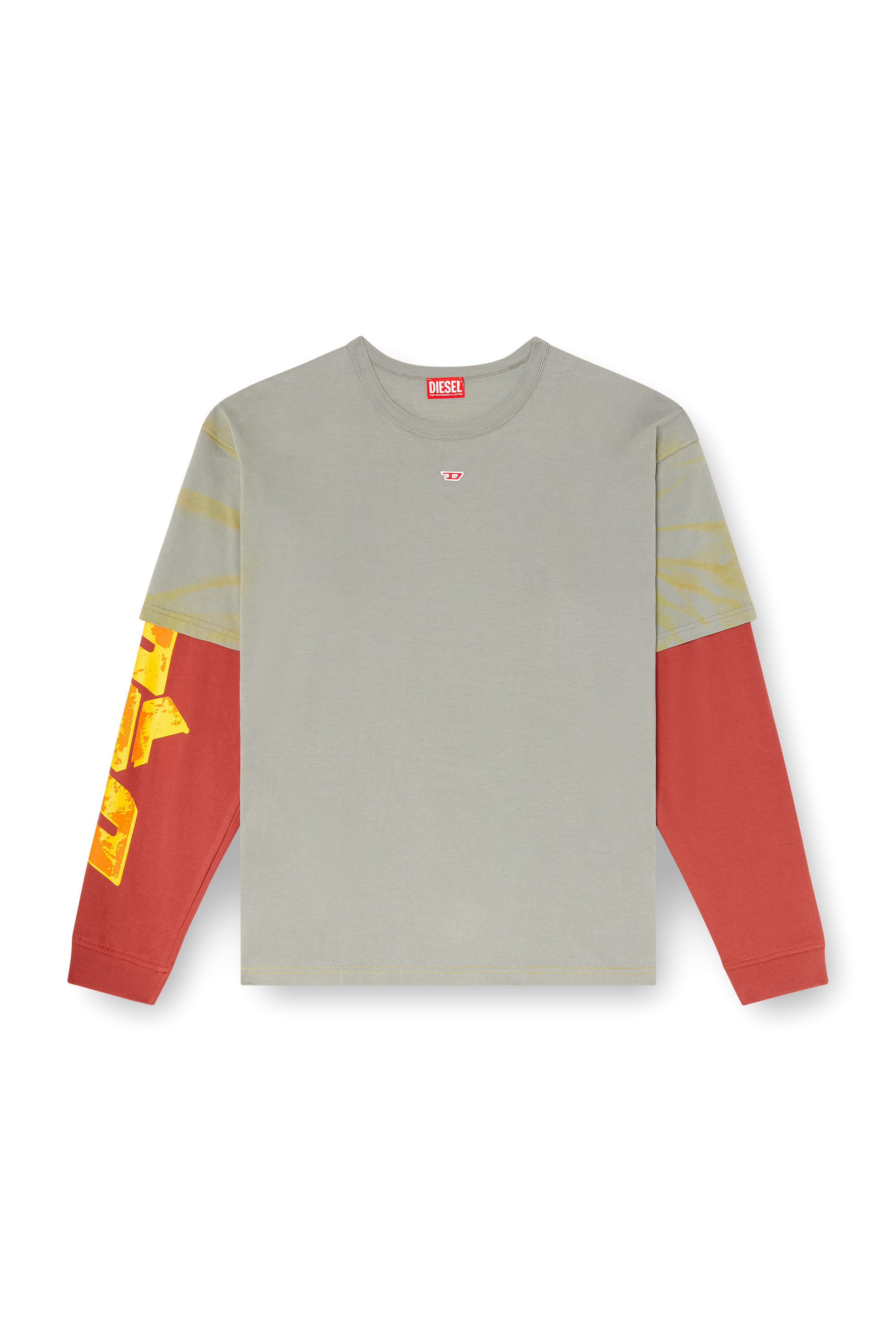 Diesel - T-BOXT-DB-LS, Male's Layered T-shirt with puff print logo in グレー/レッド - 2