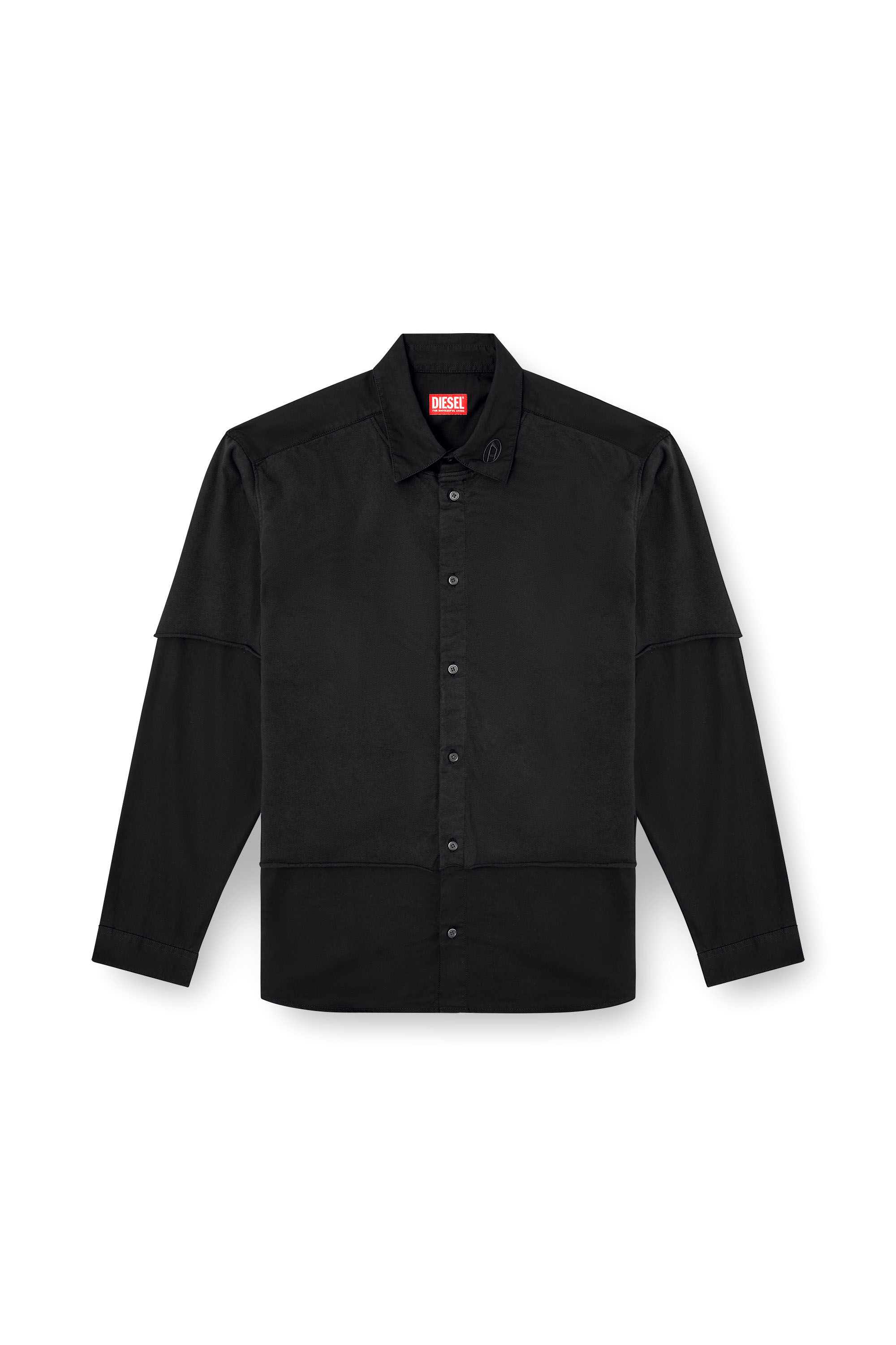 Diesel - S-GASTON-O, Male's Layered shirt in twill and jersey in ブラック - 2