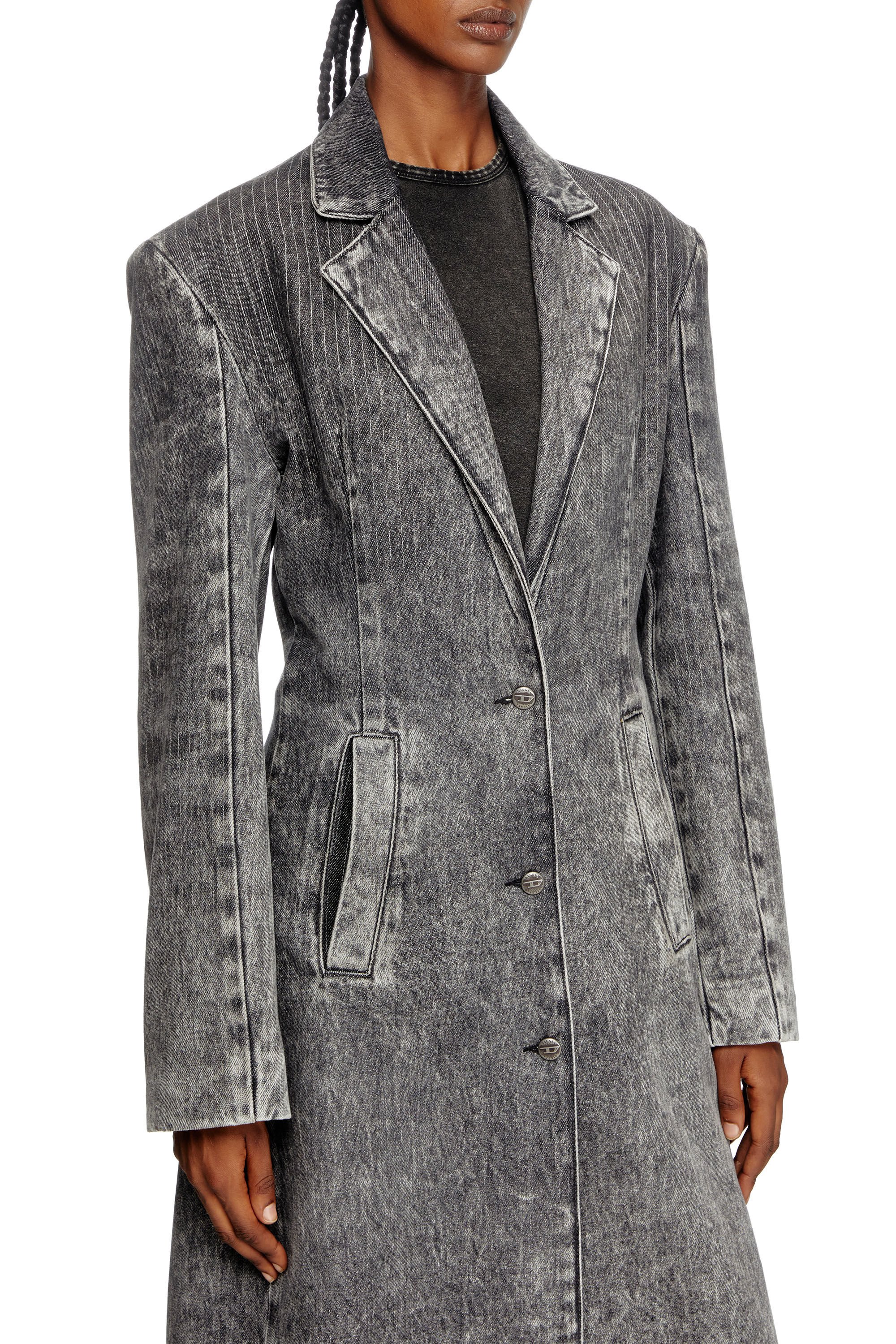 Diesel - DE-COAT-LONG-S, Female's Coat in tailoring pinstripe denim in ライトグレー - 4